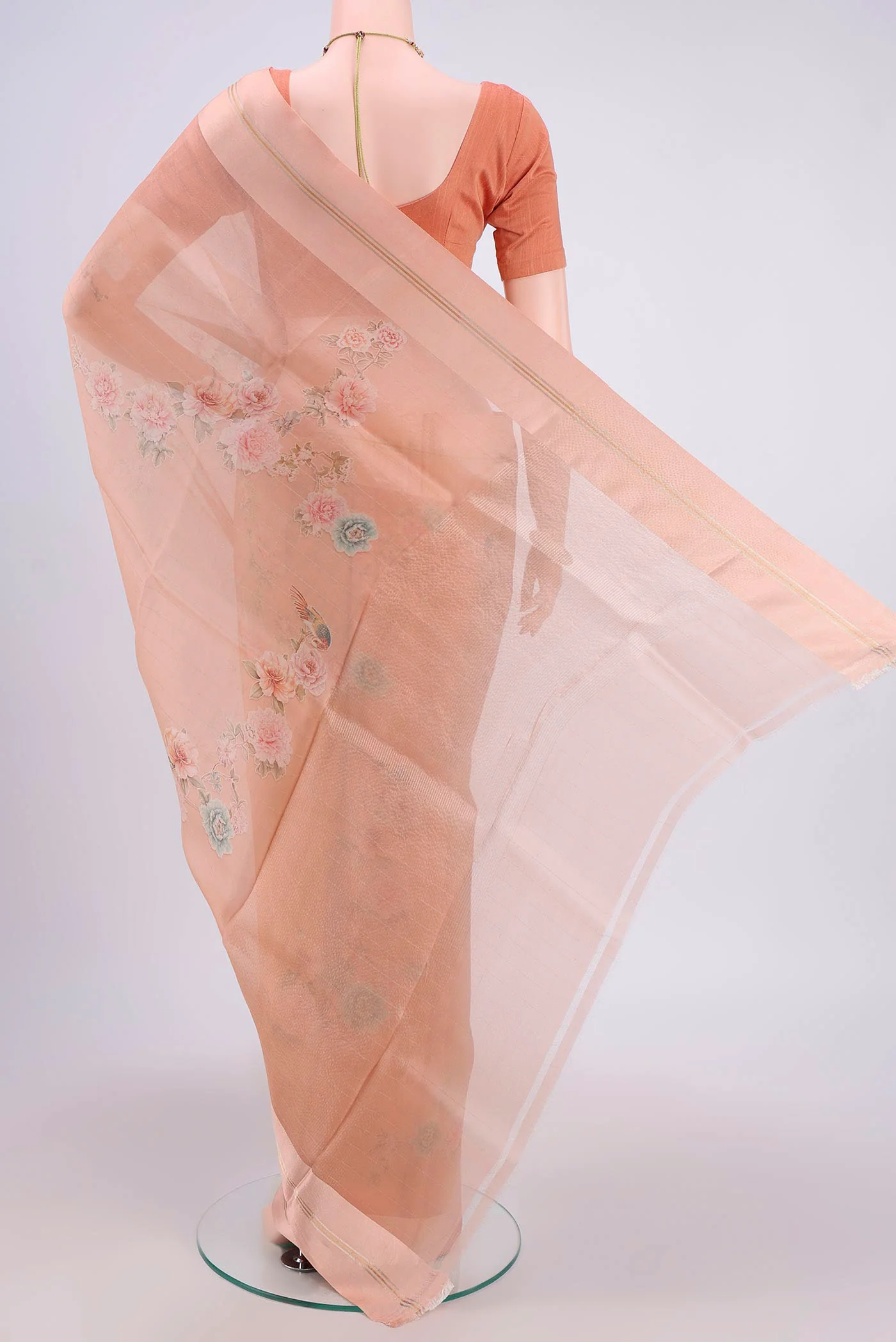 Peach Organza Silk Saree - Image 3