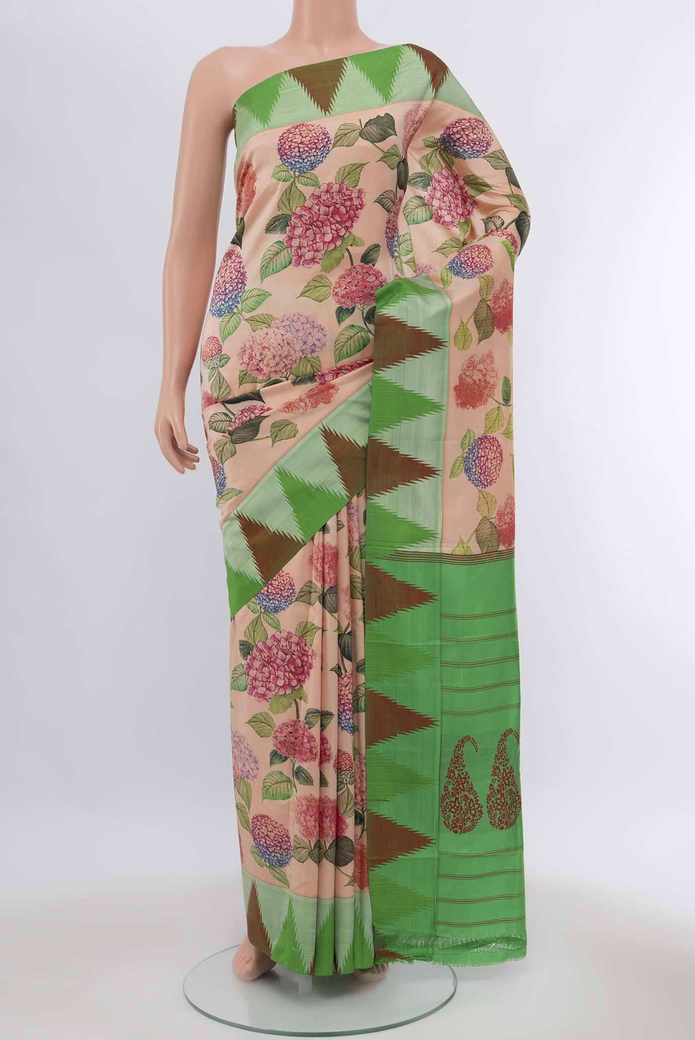 Peach Printed Silk Saree