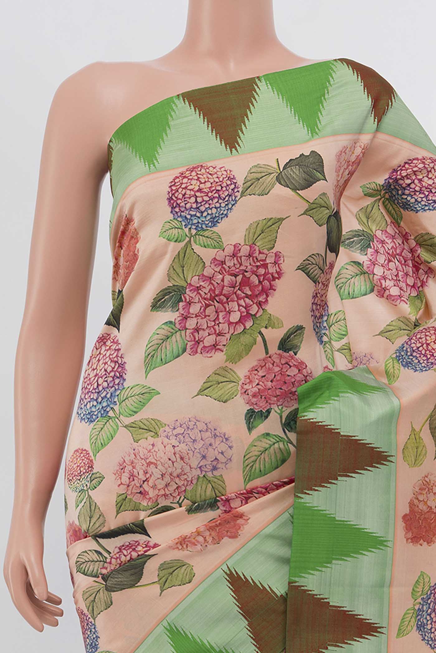 Peach Printed Silk Saree - Image 2