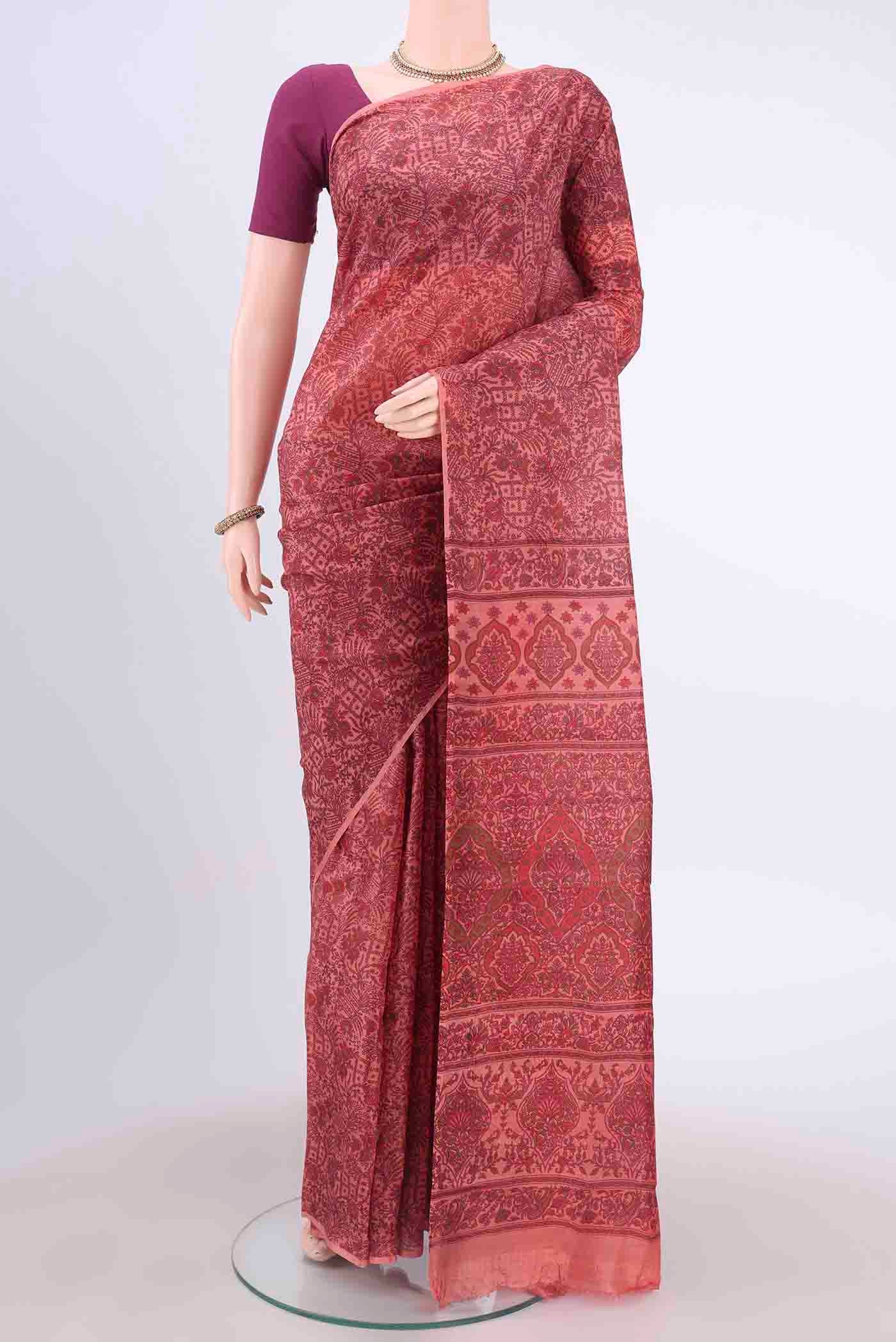 Peach Printed Silk Saree