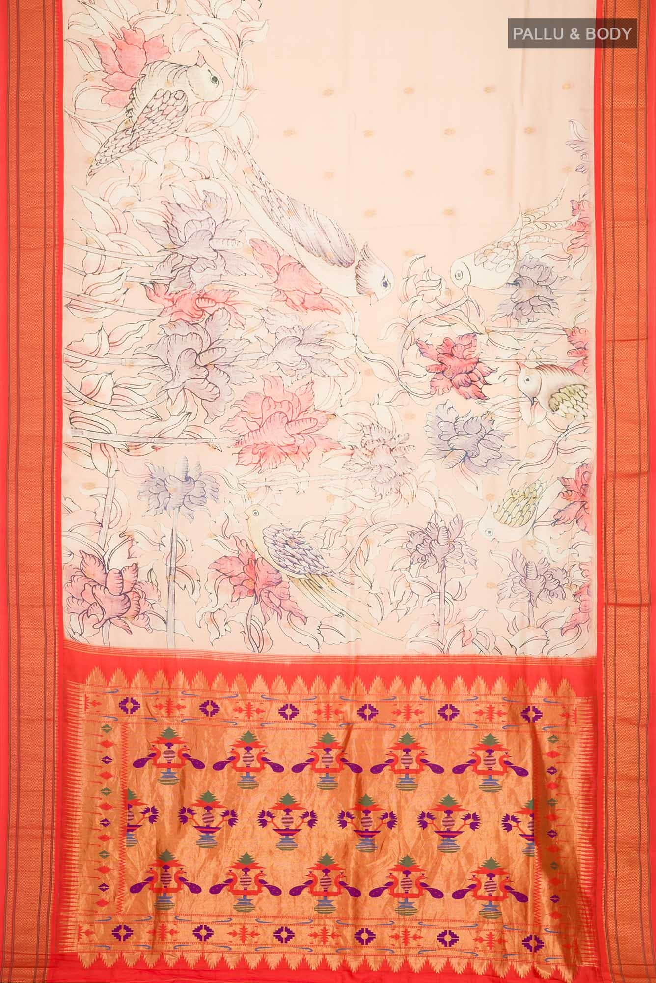 Peach Printed Silk Saree - Image 4