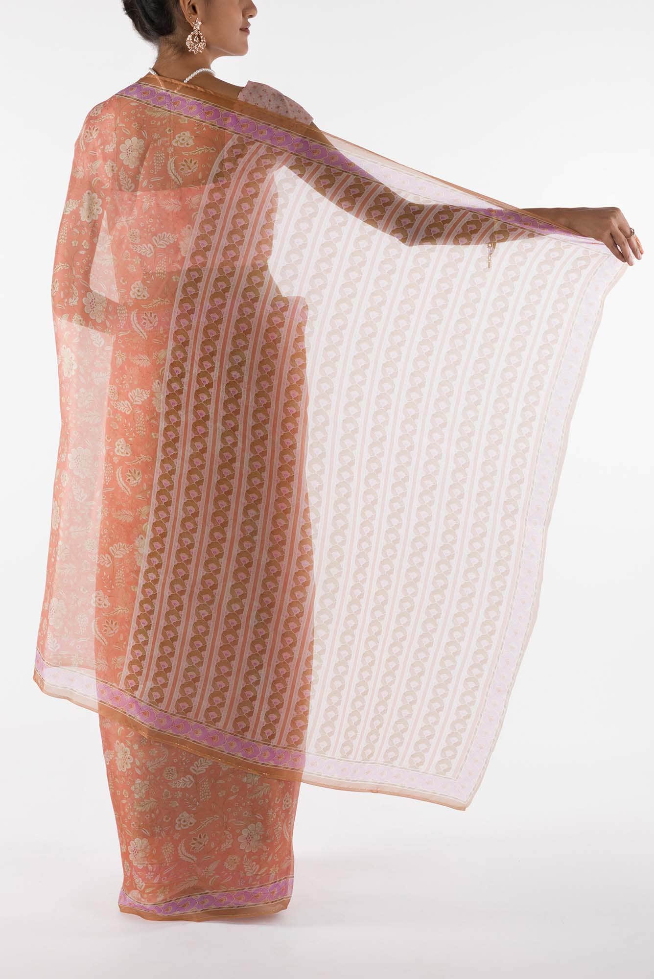 Guldasta - Peach Floral design saree from Chintz Collection, Designed by Nalli - Image 4