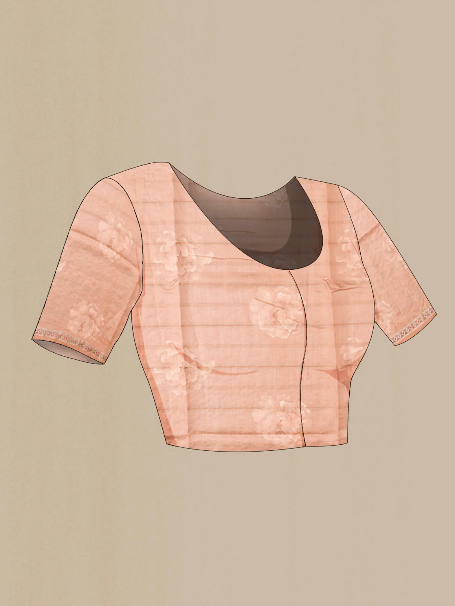 Peach Tussar Silk Saree - Image 4