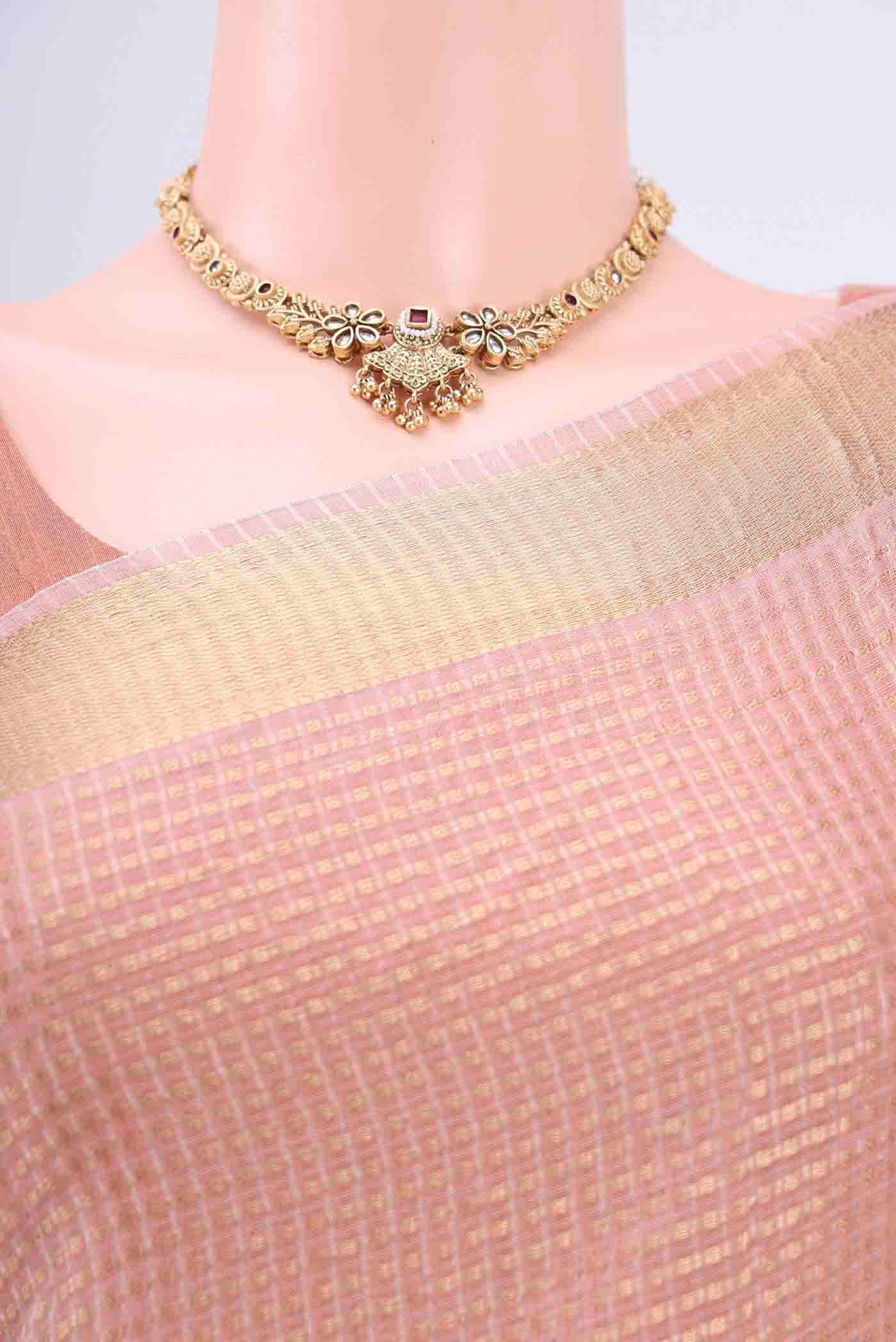 Peach Tussar Silk Saree - Image 2