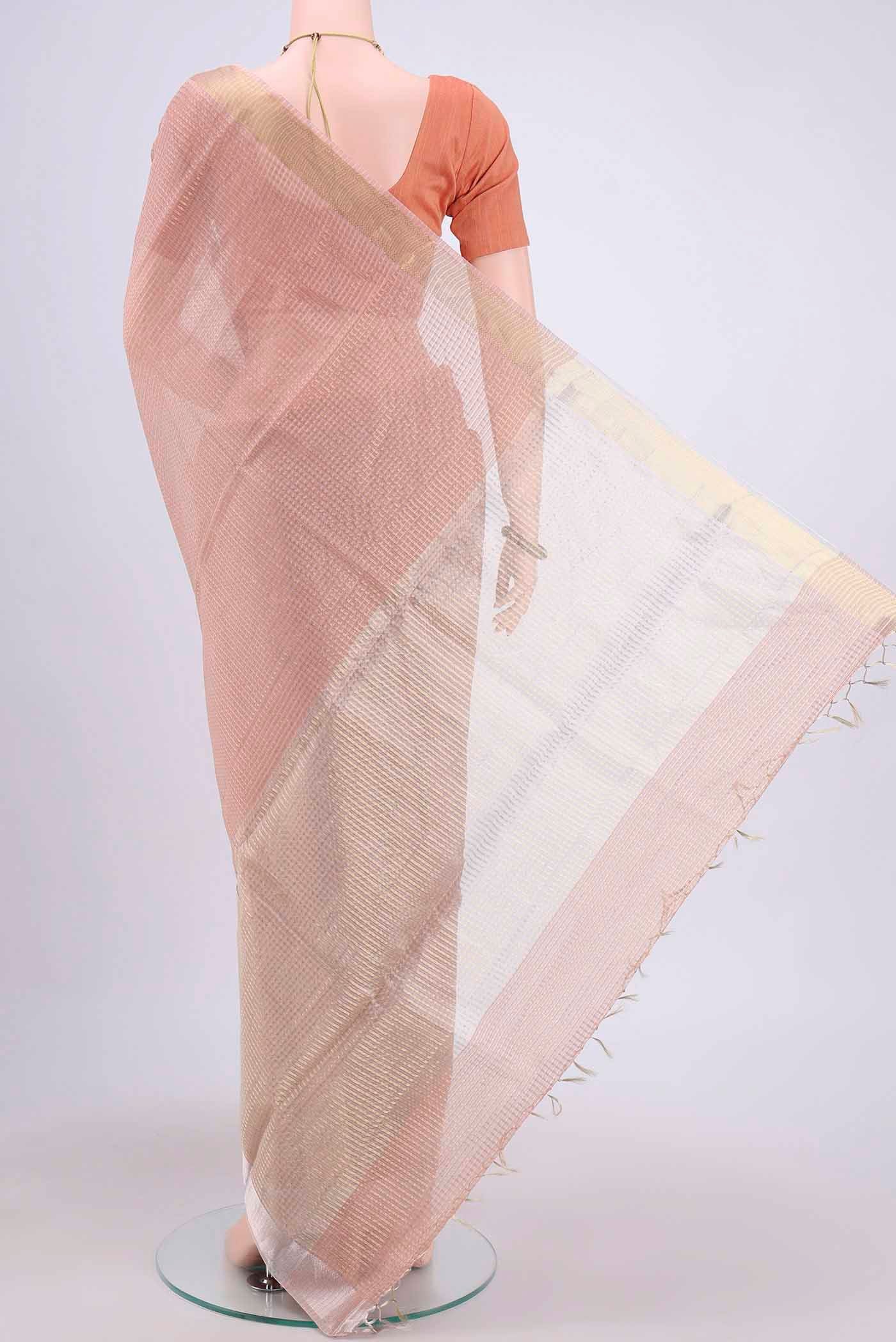 Peach Tussar Silk Saree - Image 3
