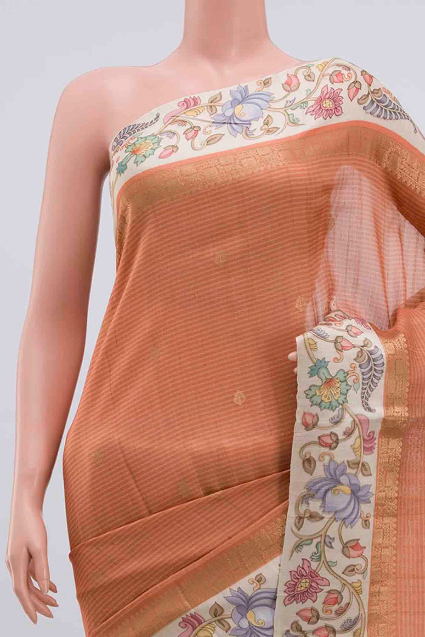Peach Tussar Silk Saree - Image 2