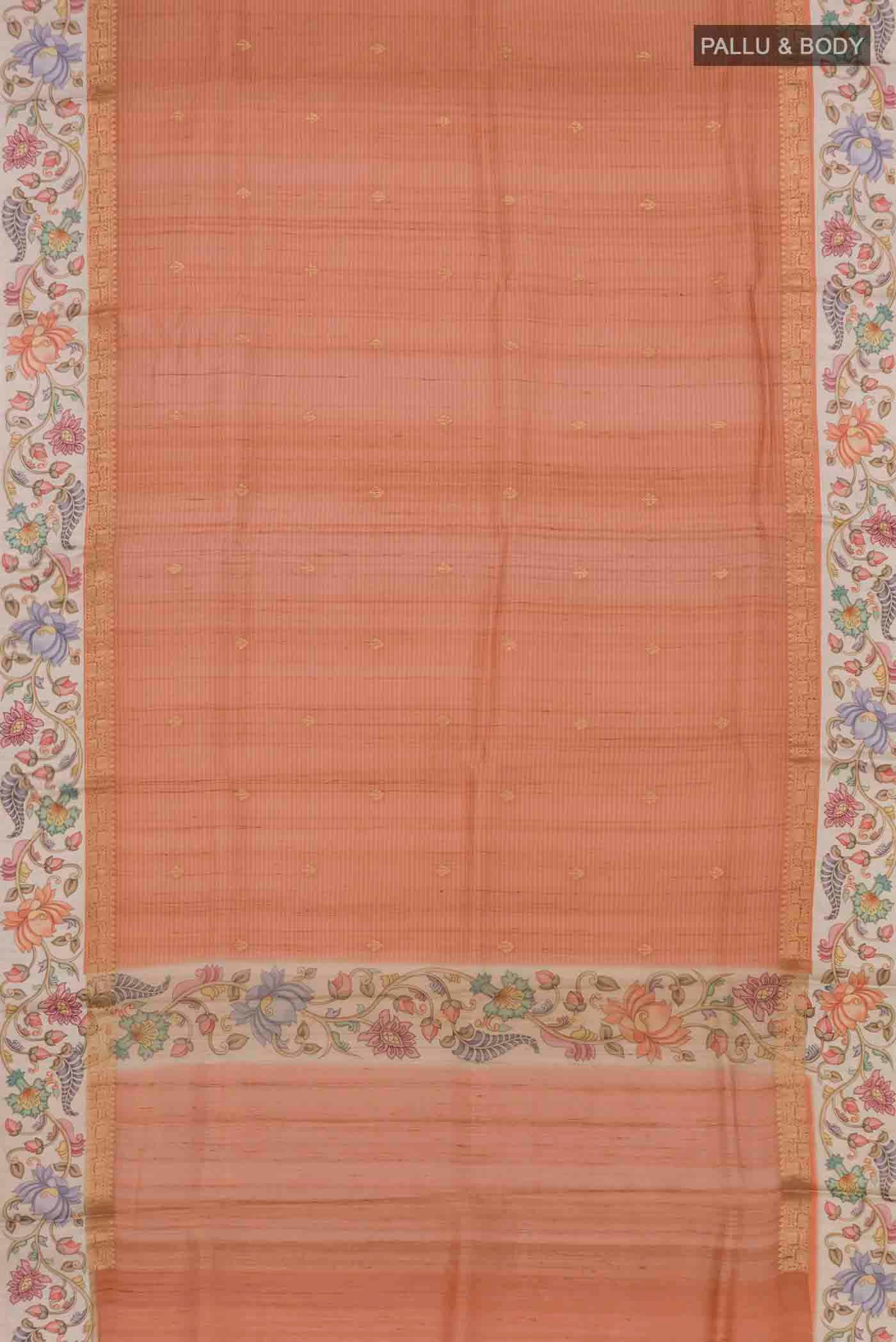 Peach Tussar Silk Saree - Image 5