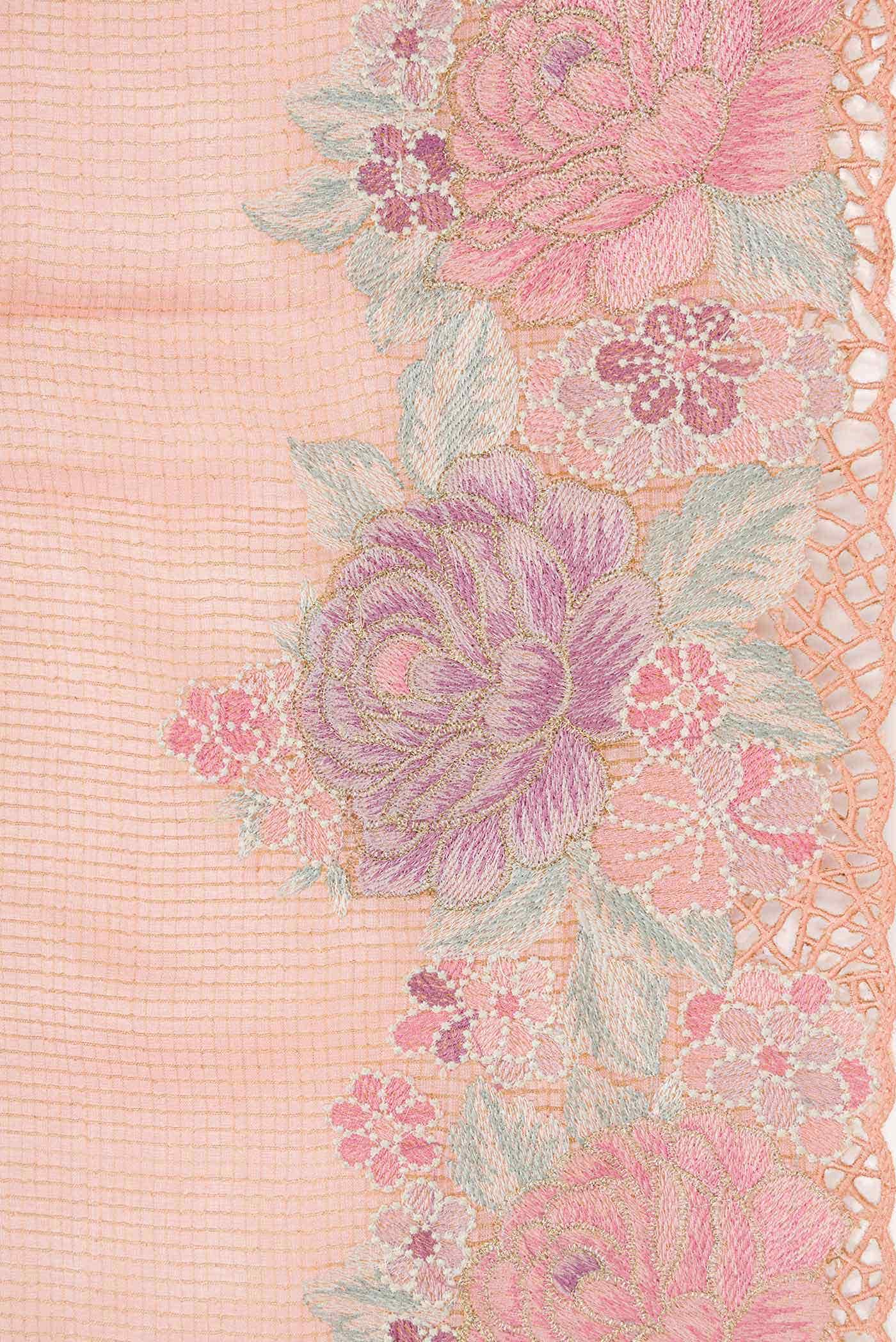 Peach Tussar Silk Saree - Image 5
