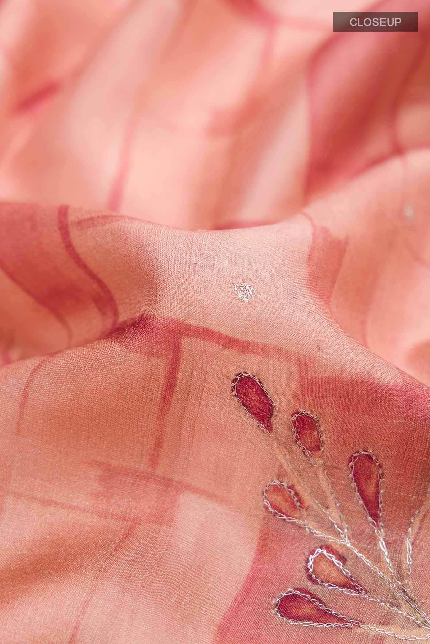 Peach Tussar Silk Saree - Image 3