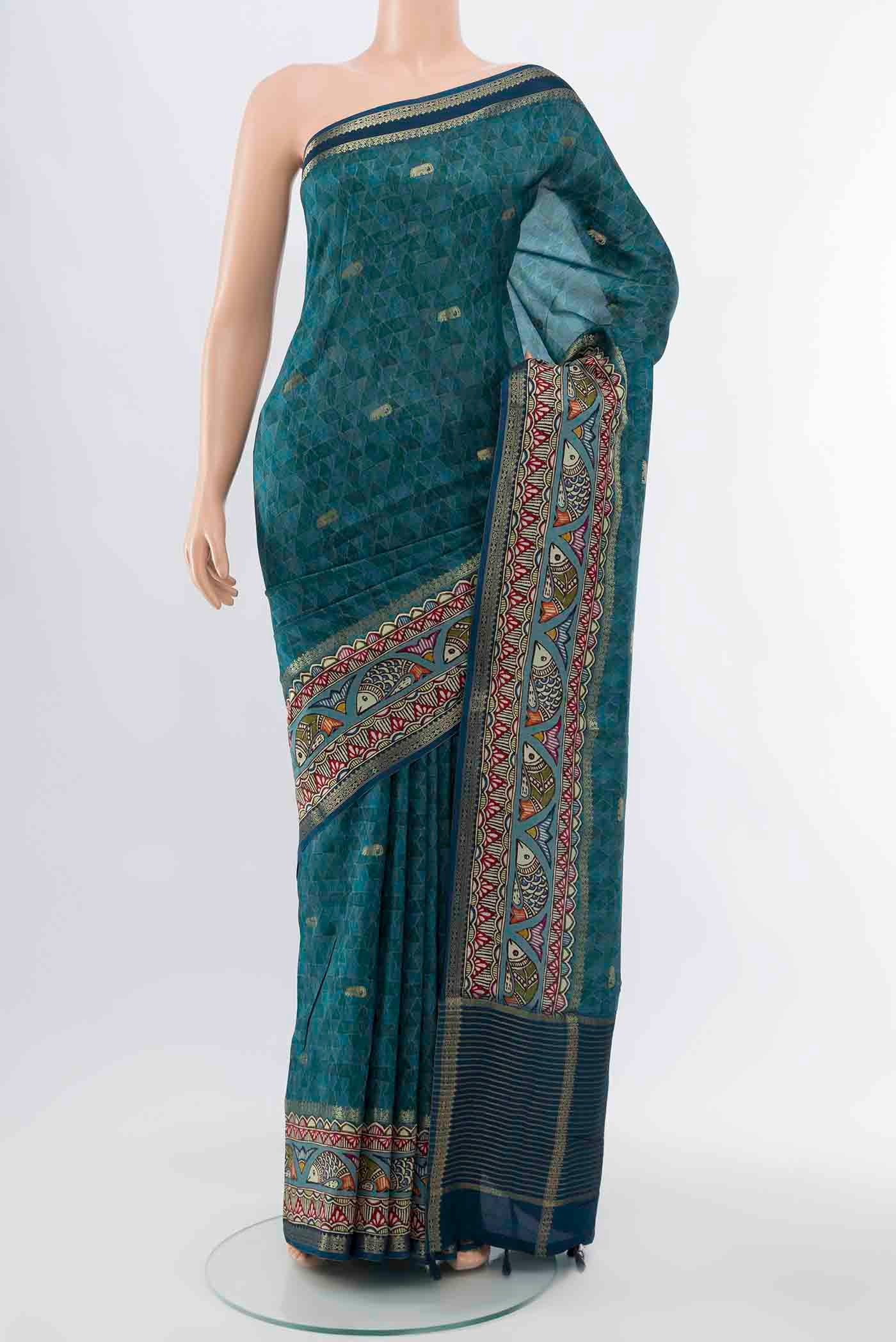 Peacock Blue Art Silk Saree