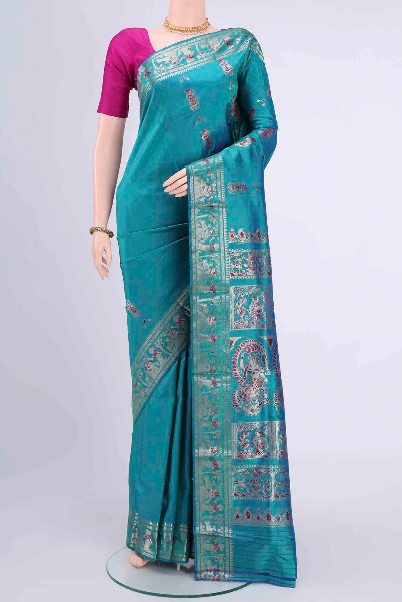Peacock Blue Baluchari Silk Saree