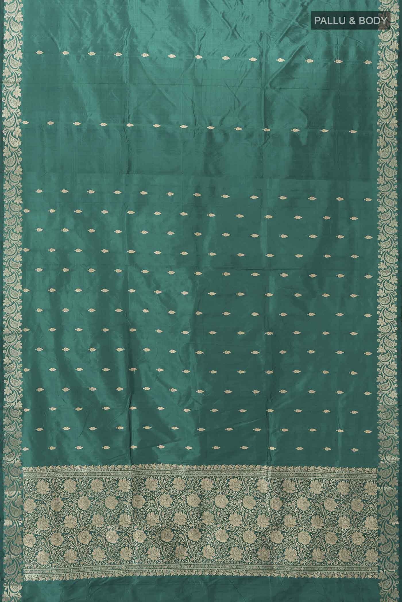 Peacock Blue Banarasi Kora Silk Saree - Image 5