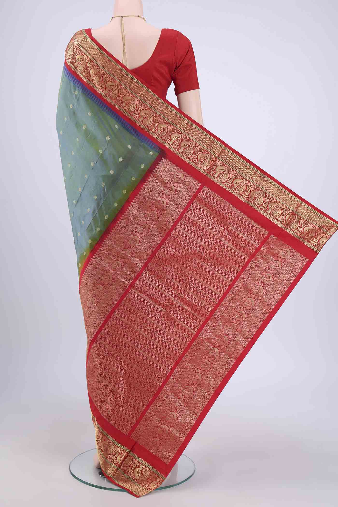 Peacock Blue Blended Bangalore Silk Saree - Image 3