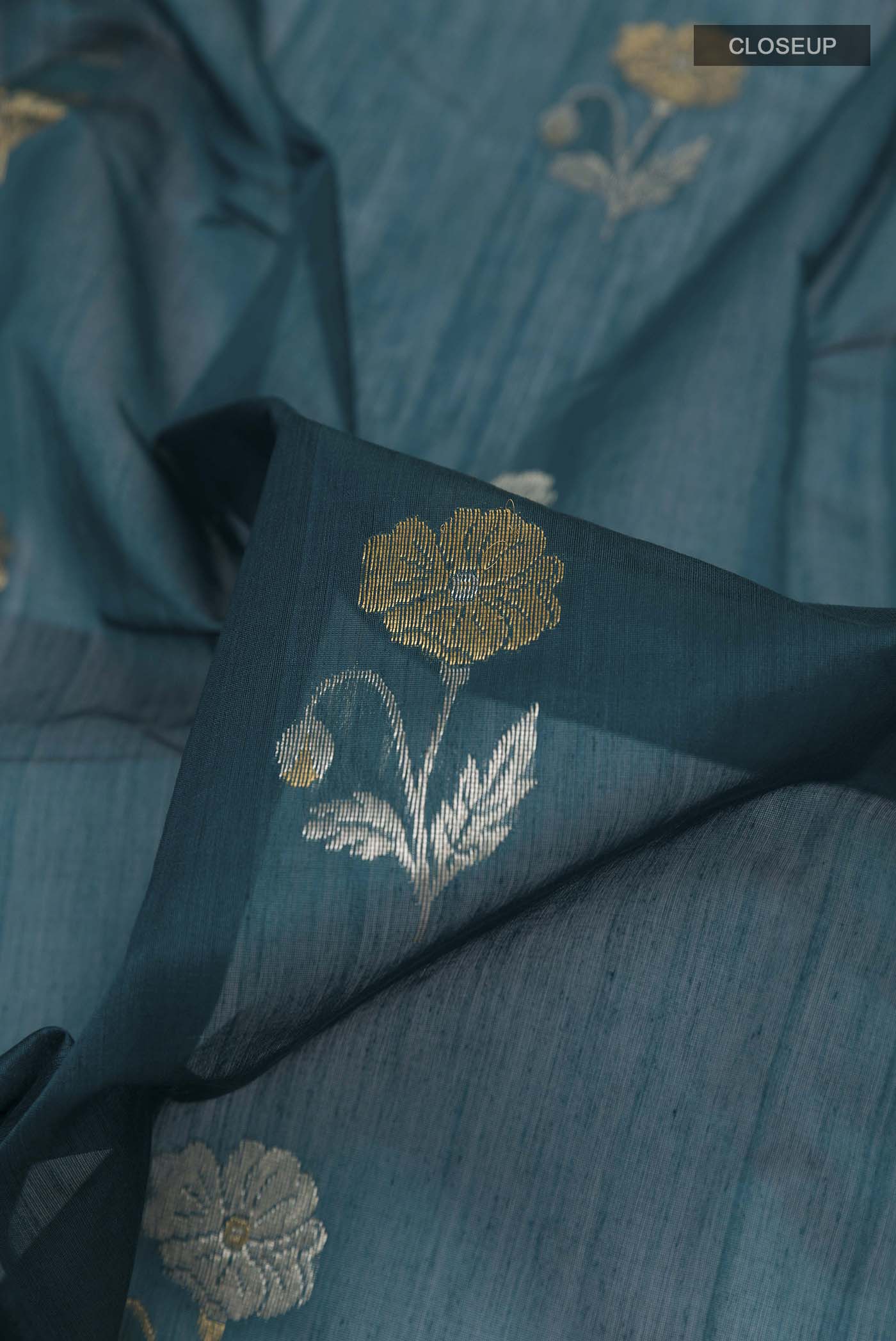Peacock Blue Chanderi Silk Cotton Saree - Image 2