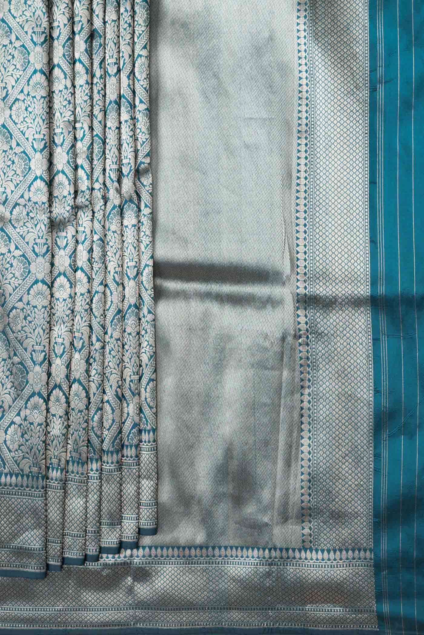 Peacock Blue Banarasi Silk Saree - Image 4