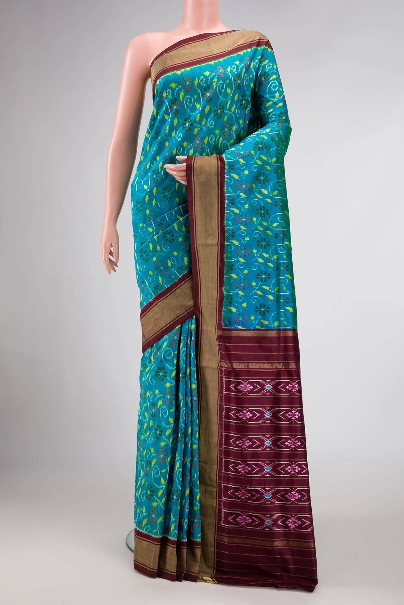 Peacock Blue Pochampally Silk Saree