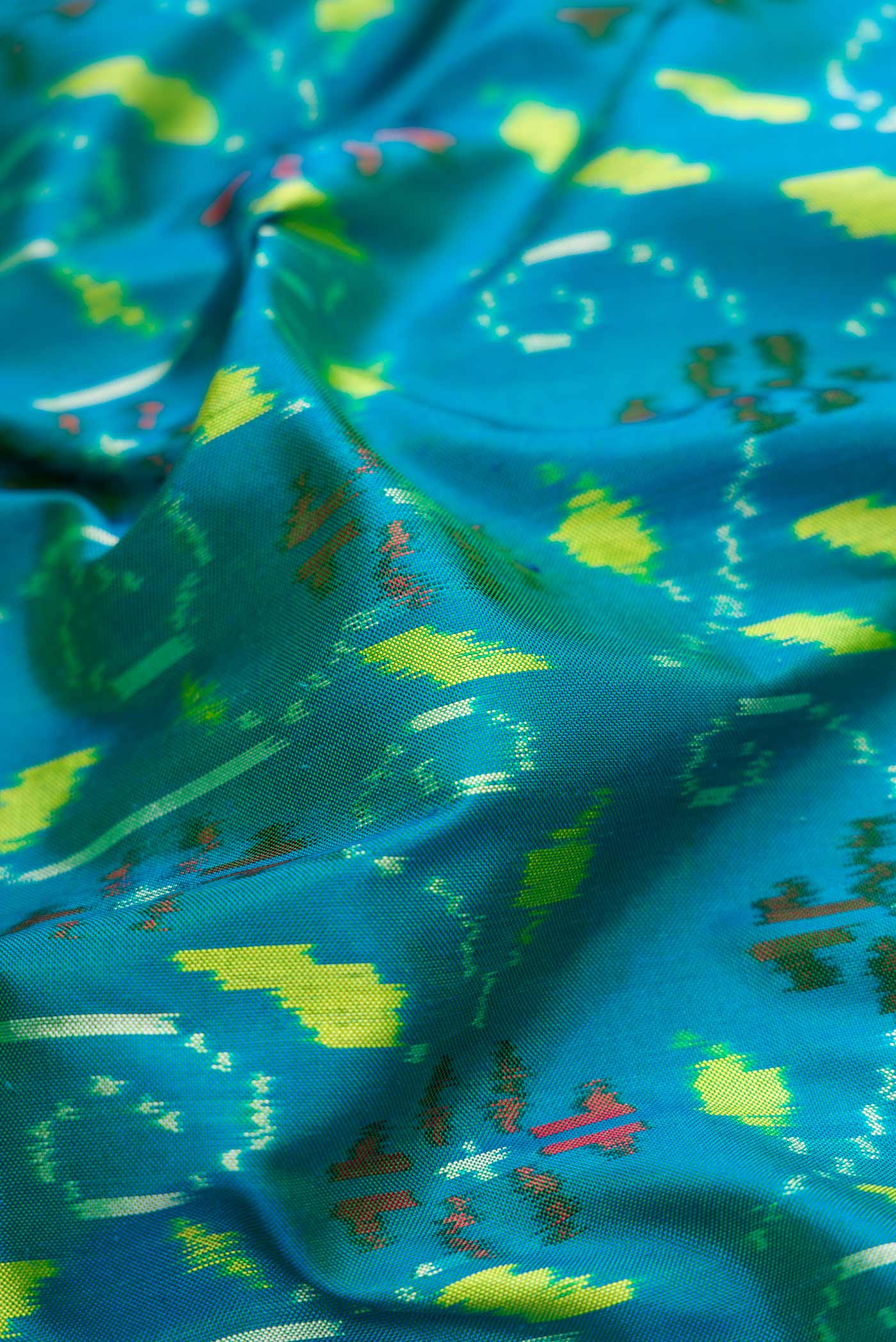 Peacock Blue Pochampally Silk Saree - Image 2