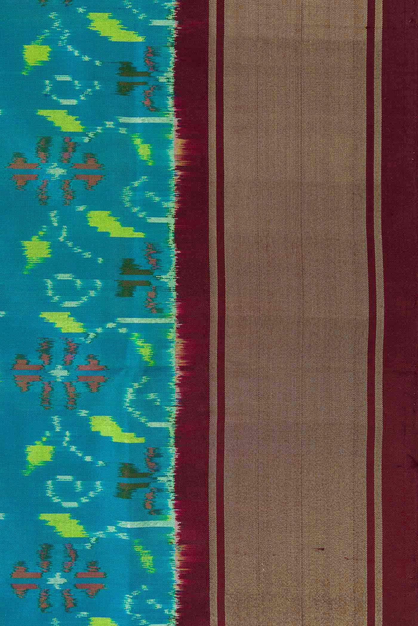 Peacock Blue Pochampally Silk Saree - Image 3