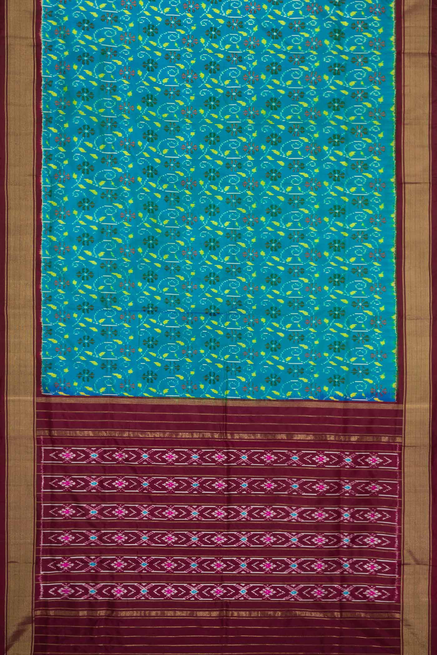 Peacock Blue Pochampally Silk Saree - Image 6