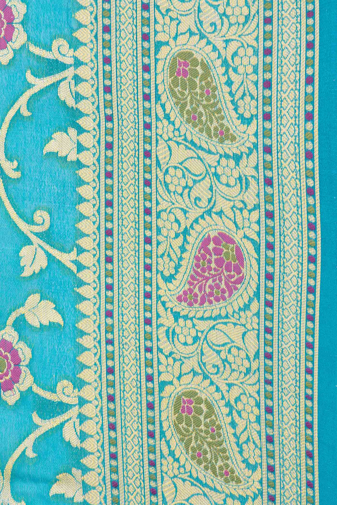 Peacock Blue Dual Tone Georgette Saree - Image 3