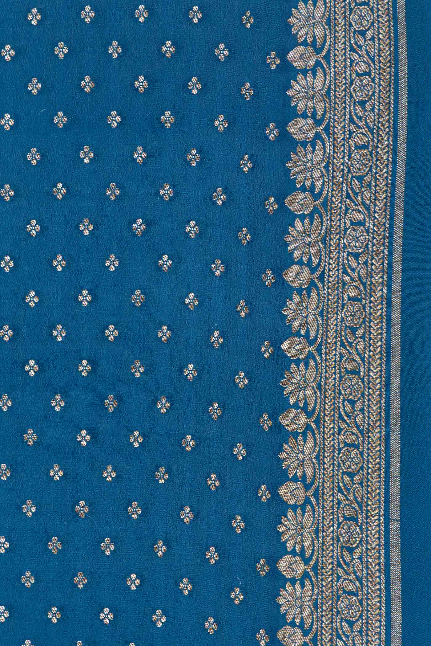 Peacock Blue Dual Tone Georgette Saree - Image 3
