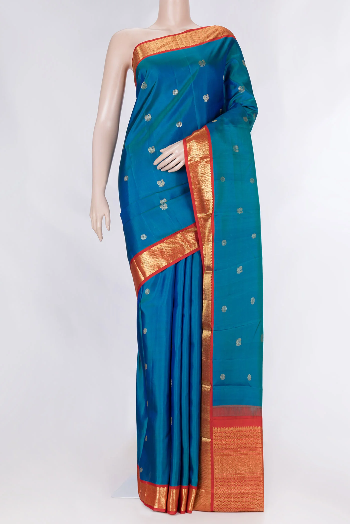 Peacock Blue Dual Tone Kanjivaram Saree