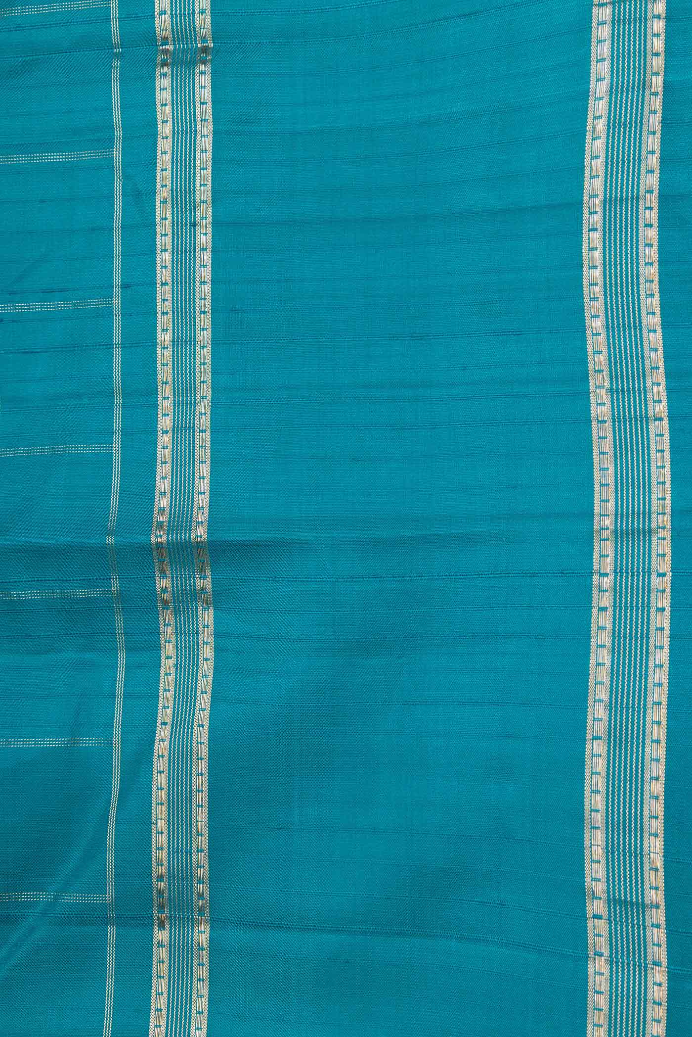 Peacock Blue Dual Tone Kanchipuram Saree - Image 3