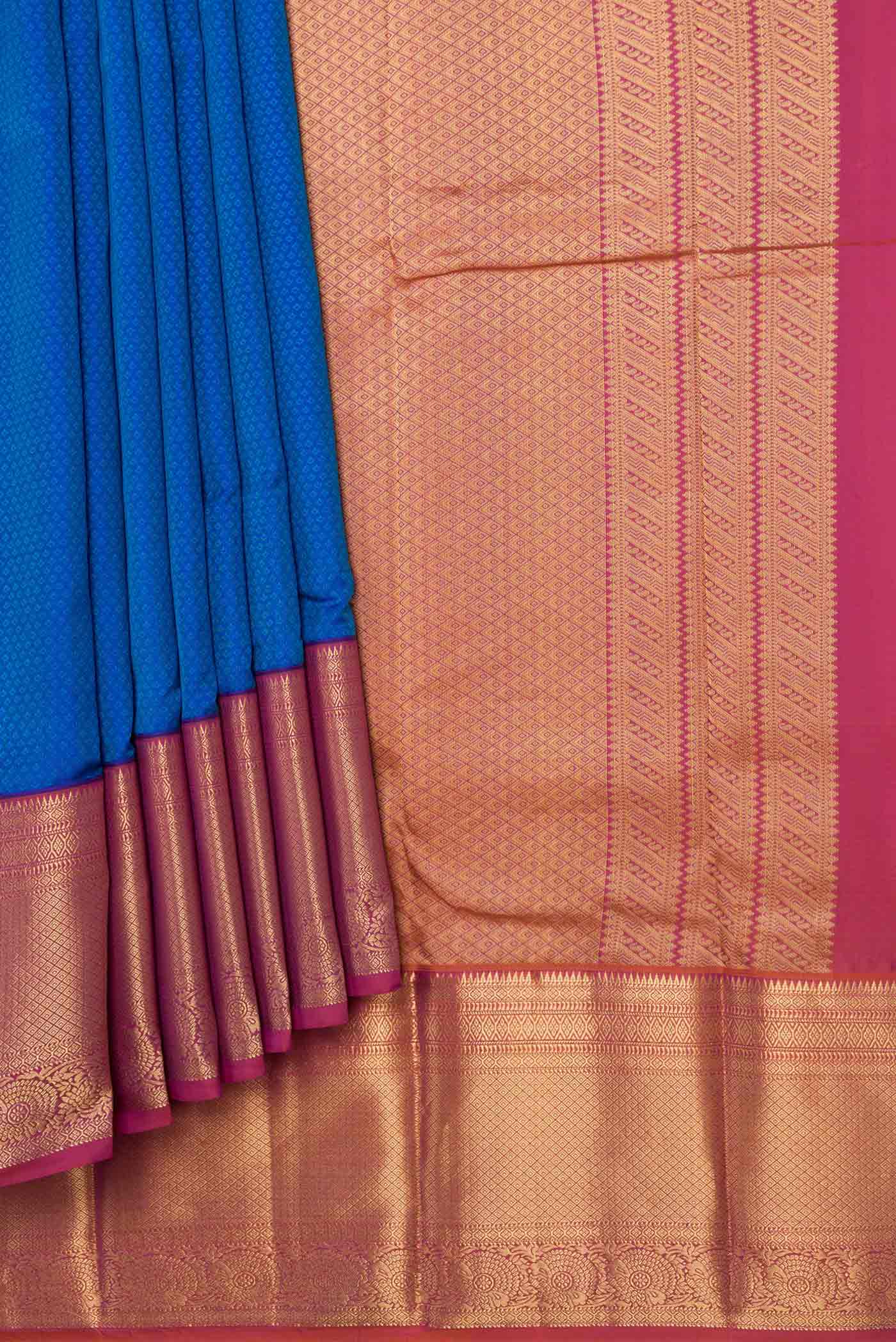 Peacock Blue Dual Tone Kanchipuram Saree - Image 4