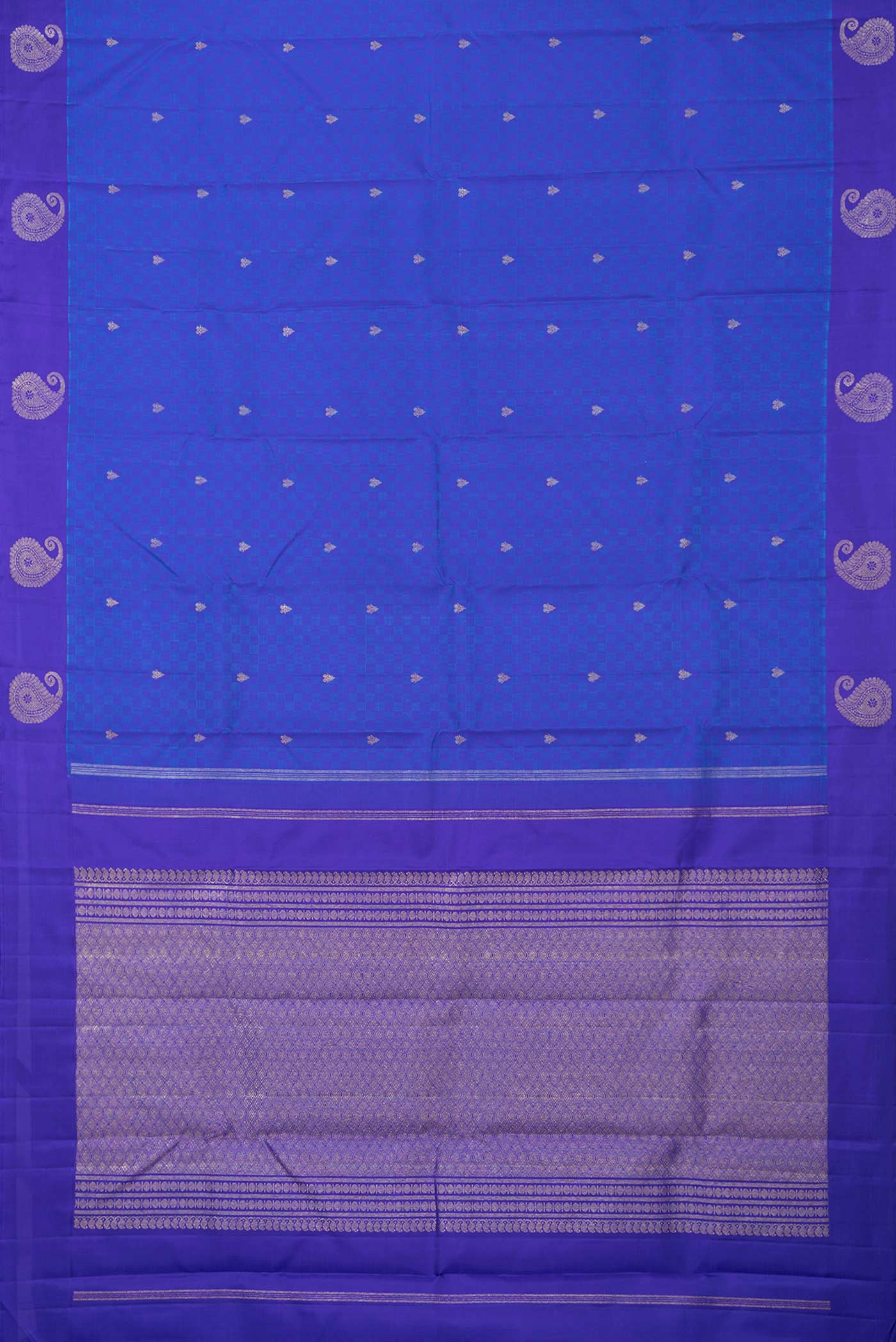 Peacock Blue Dual Tone Kanchipuram Silk Saree - Image 6