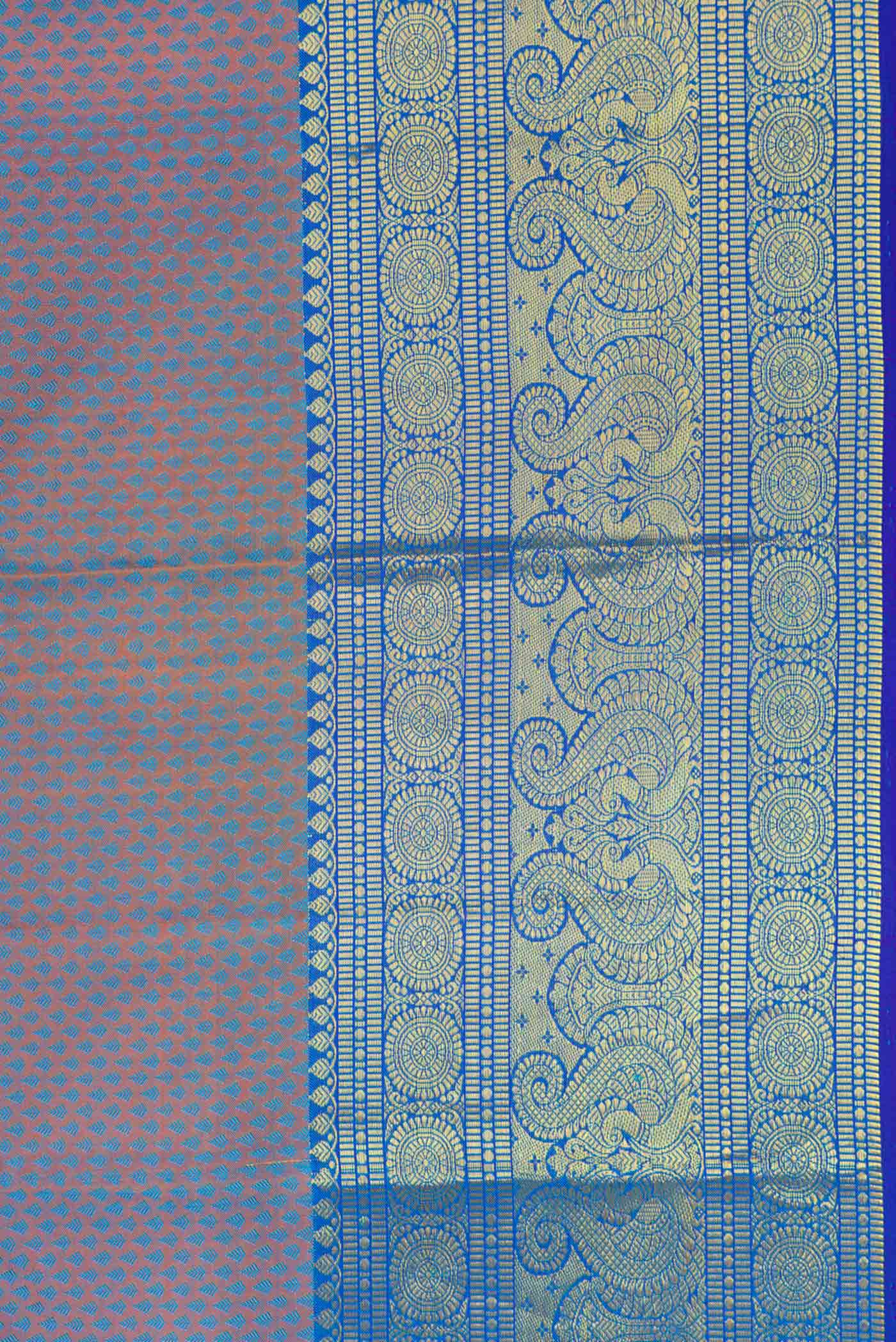 Blue with Orange Color Kanchipuram Silk Saree - Image 3