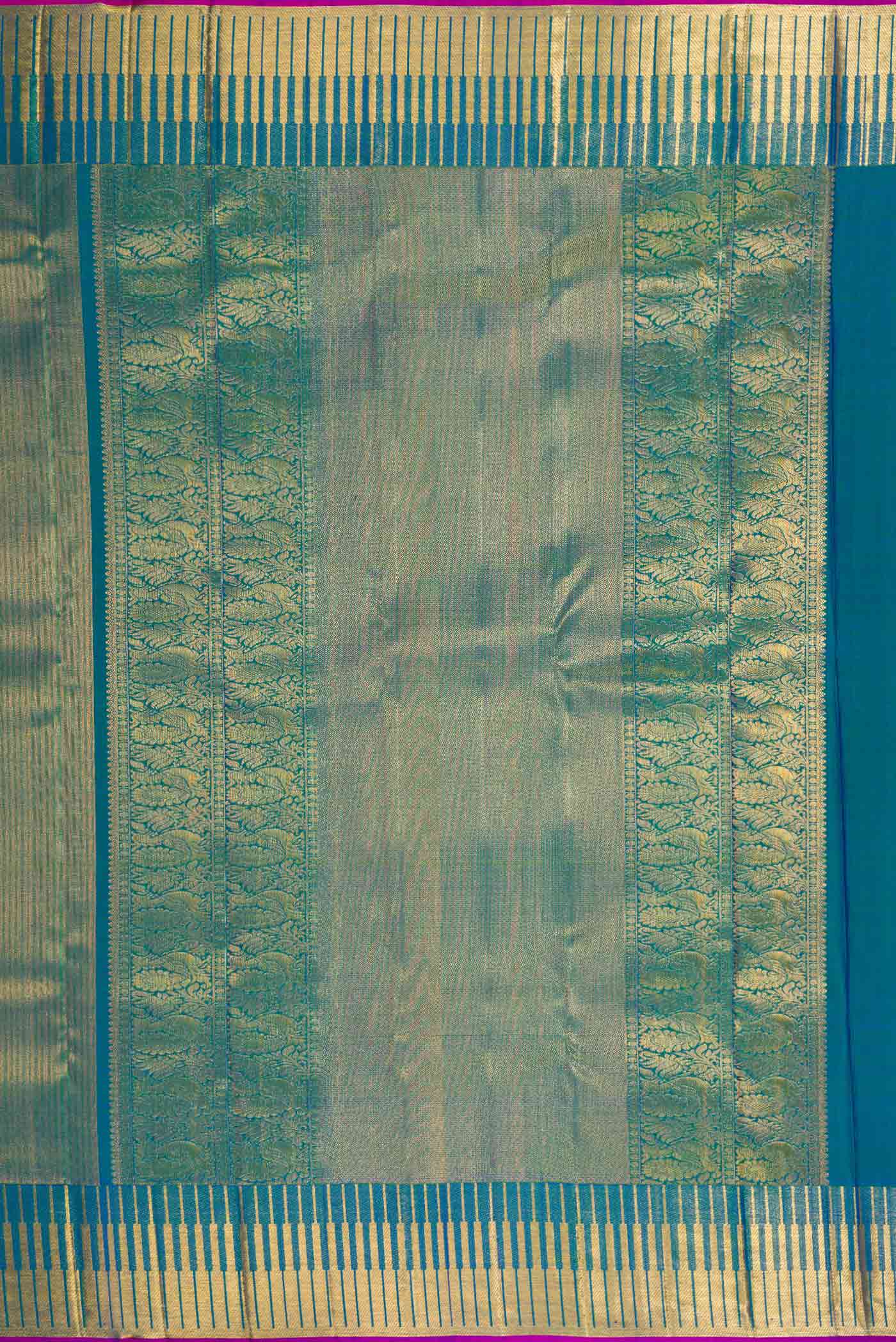 Peacock Blue Dual Tone Kanchipuram Silk Saree - Image 7