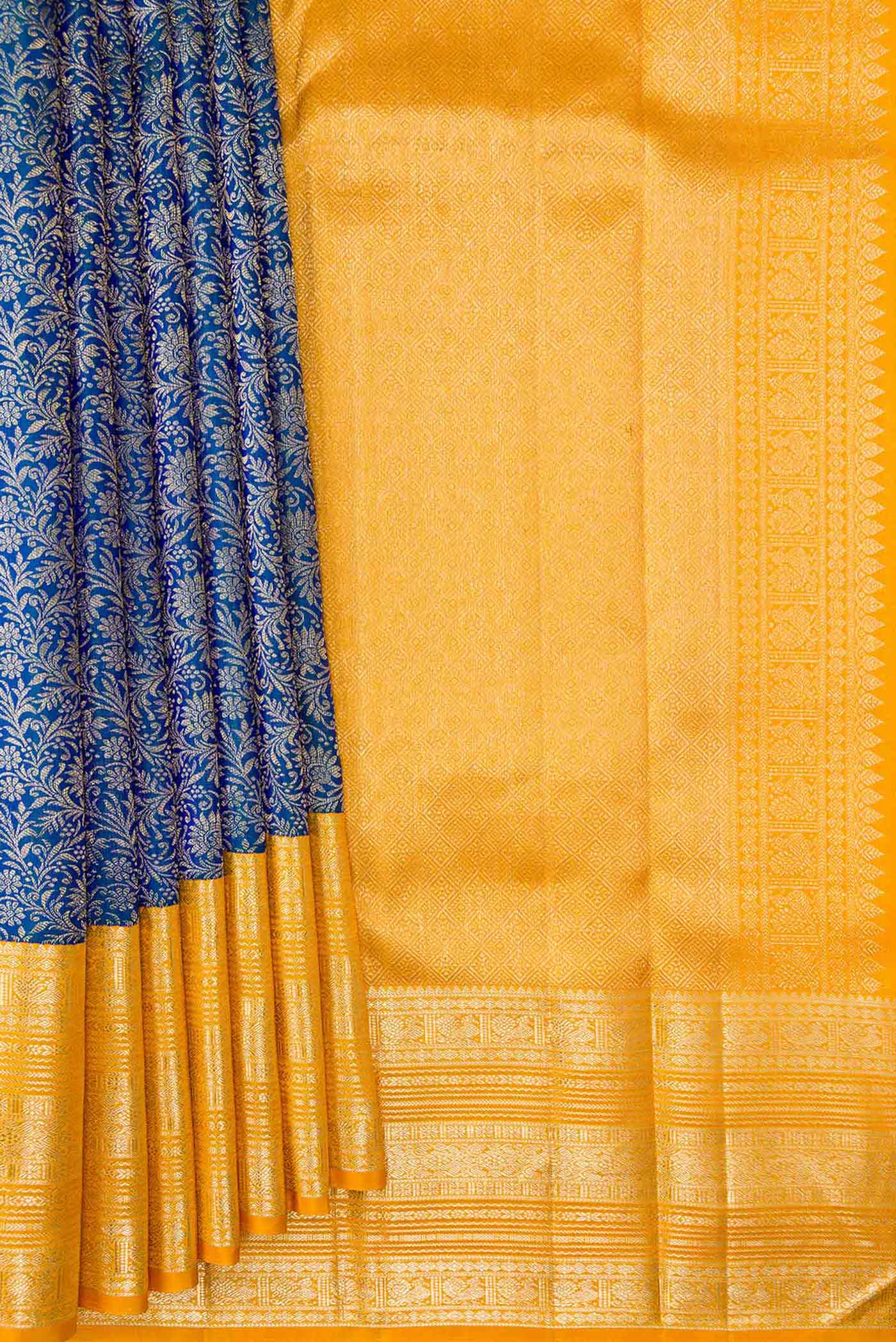 Peacock Blue Kanchipuram Silk Saree - Image 4