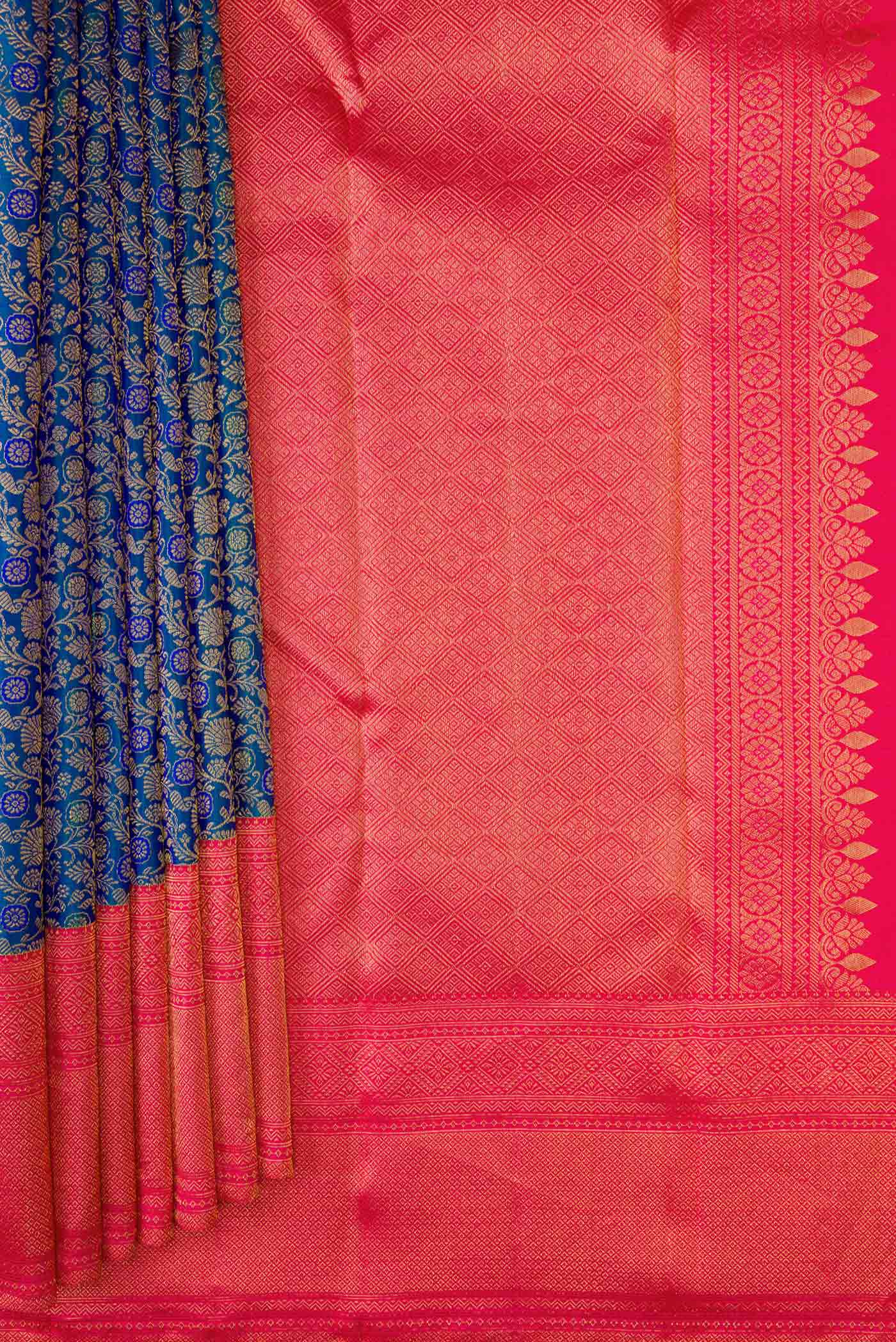 Peacock Blue Dual Tone Kanchipuram Silk Saree - Image 4