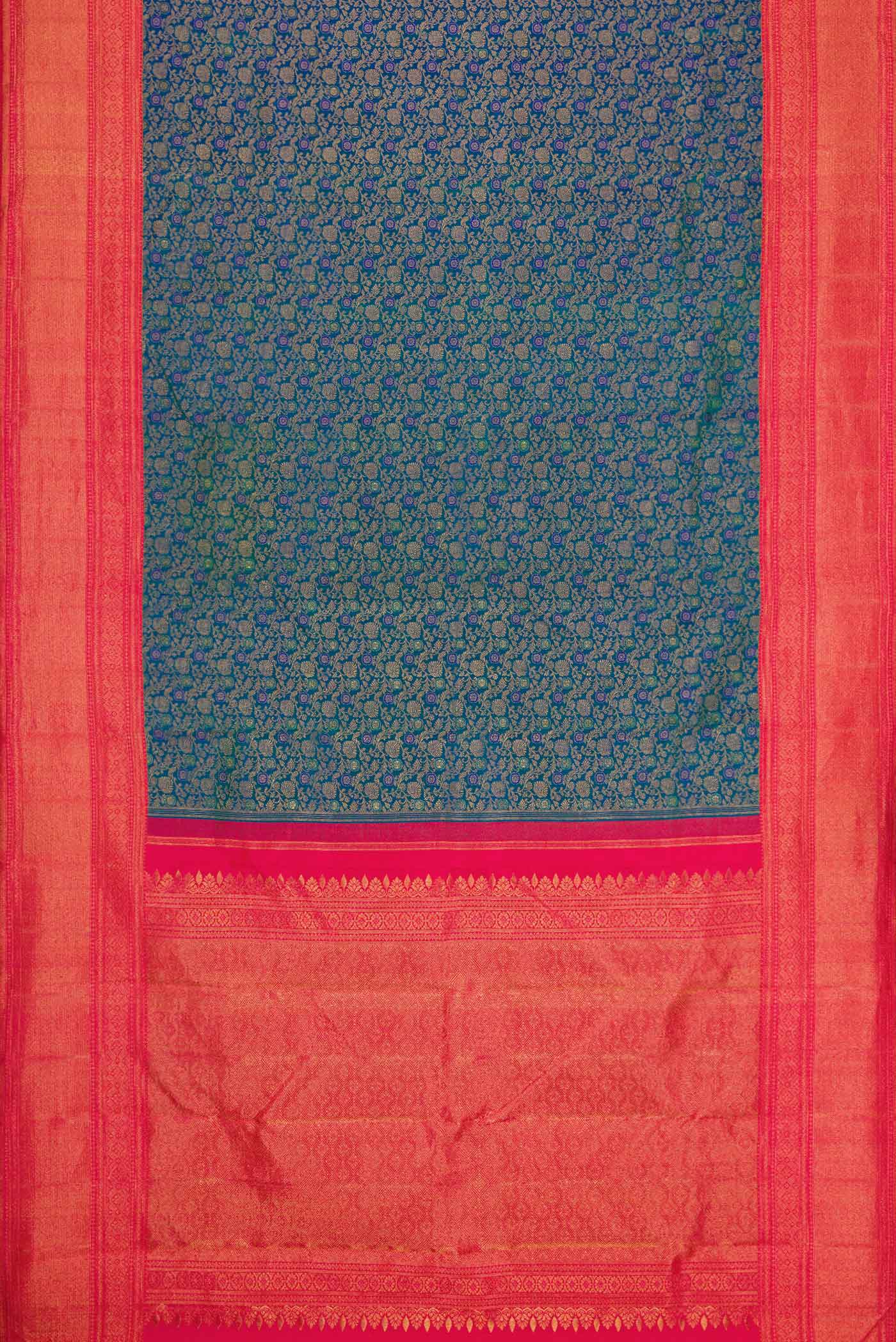 Peacock Blue Dual Tone Kanchipuram Silk Saree - Image 6