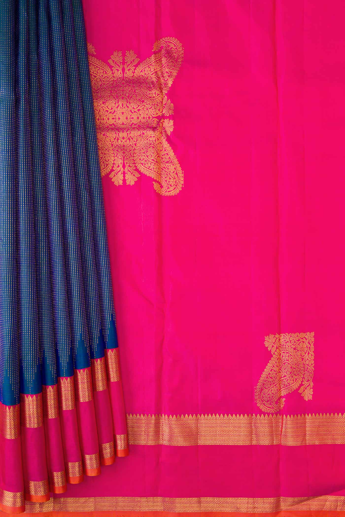Peacock Blue Dual Tone Kanjivaram Silk Saree - Image 4