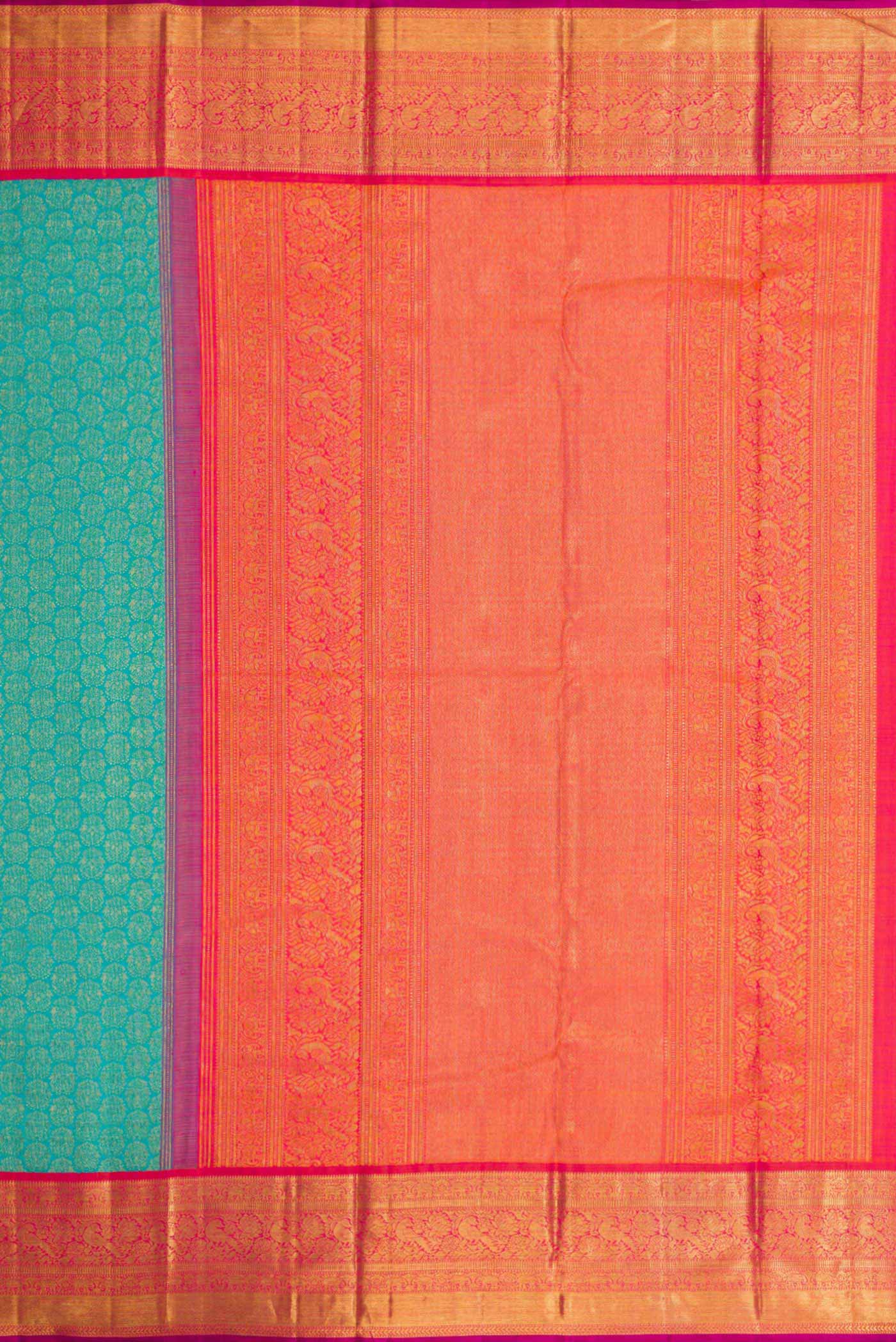 Peacock Blue Dual Tone Kanchipuram Silk Saree - Image 7