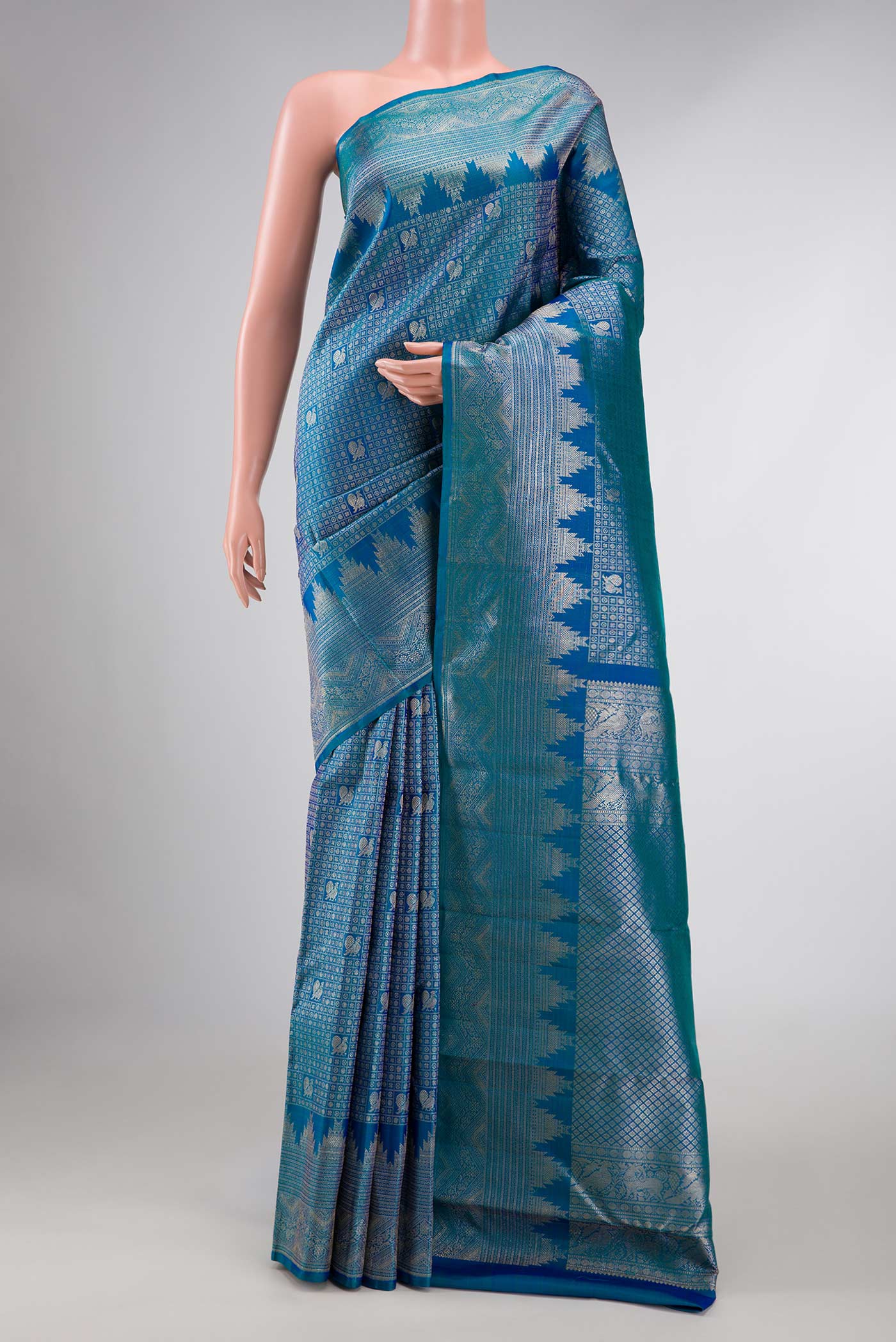 Peacock Blue Dual Tone Kanchipuram Silk Saree