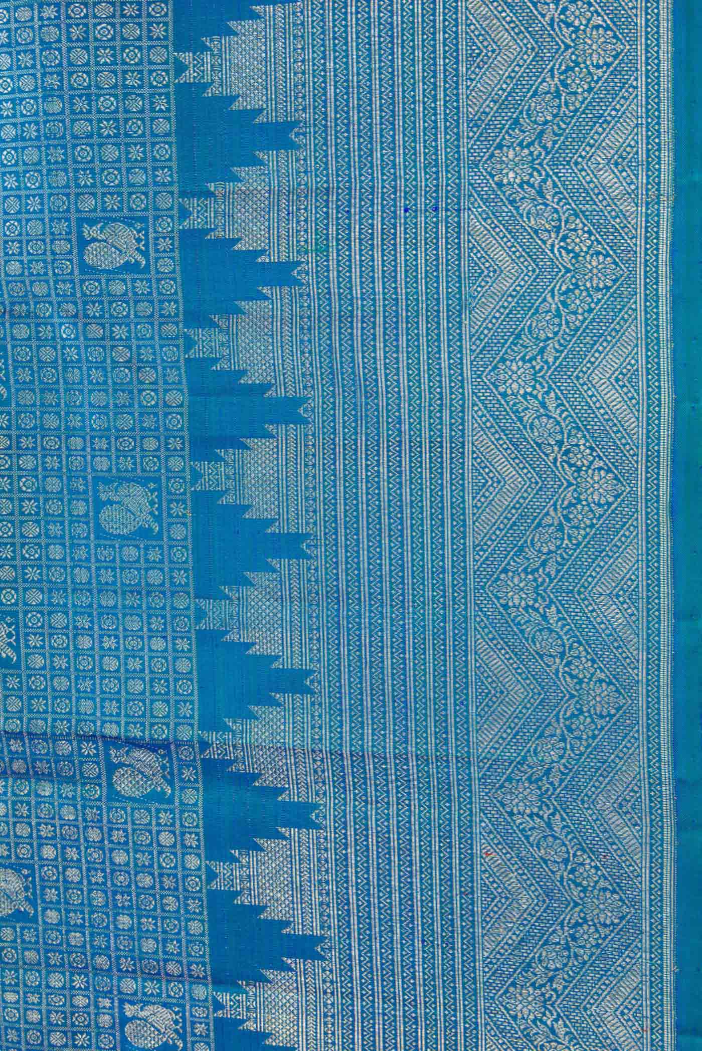 Peacock Blue Dual Tone Kanchipuram Silk Saree - Image 3