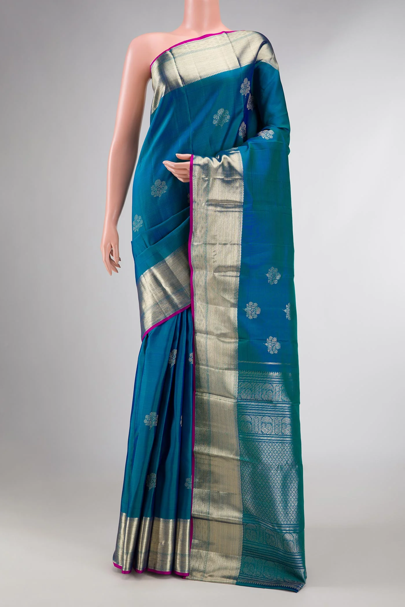 Peacock Blue Dual Tone Kanjivaram Silk Saree