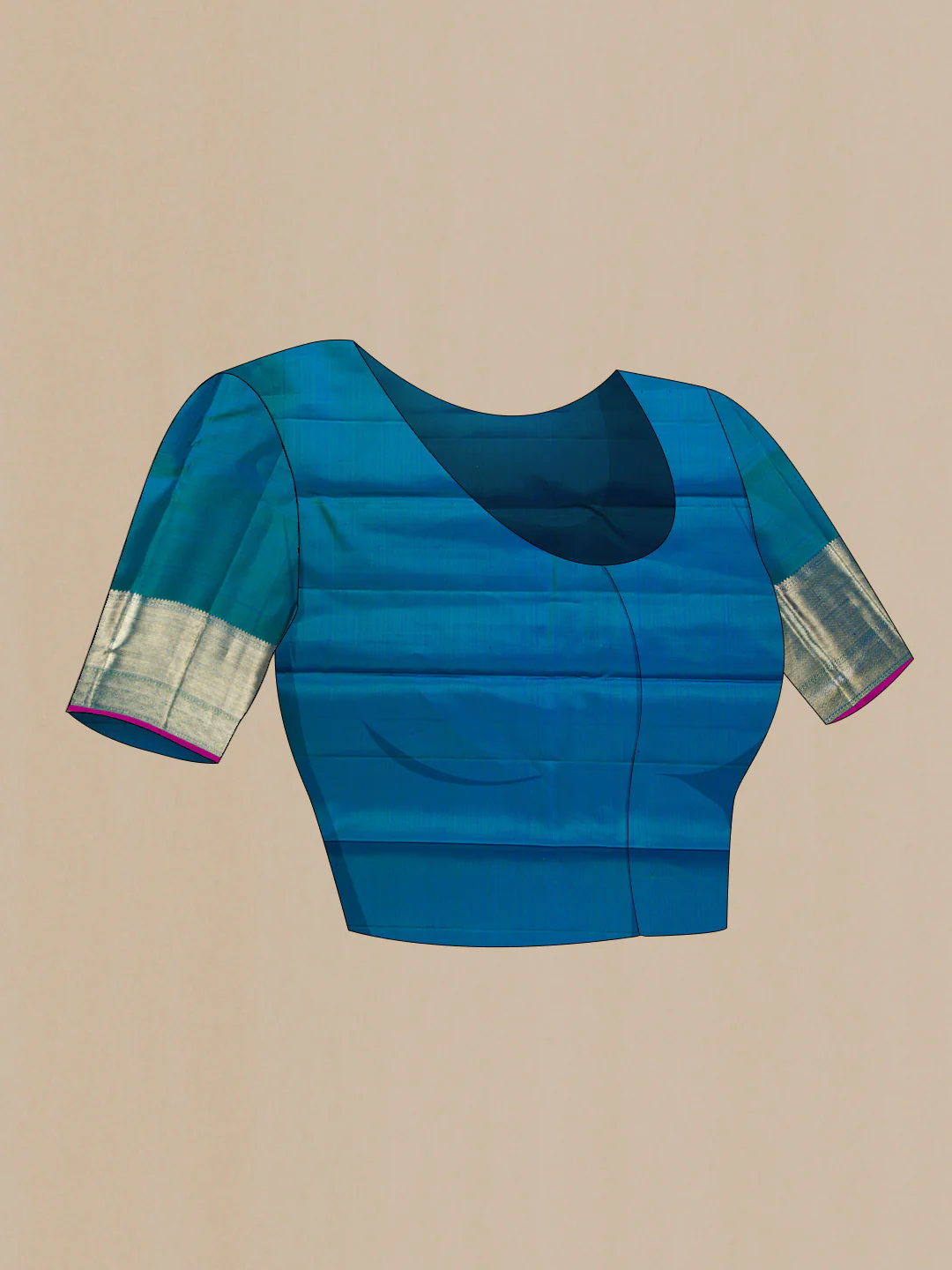 Peacock Blue Dual Tone Kanjivaram Silk Saree - Image 5