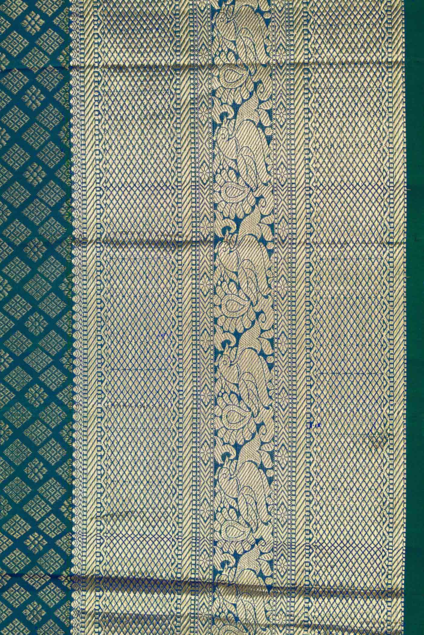 Peacock Blue Dual Tone Kanjivaram Silk Saree - Image 3
