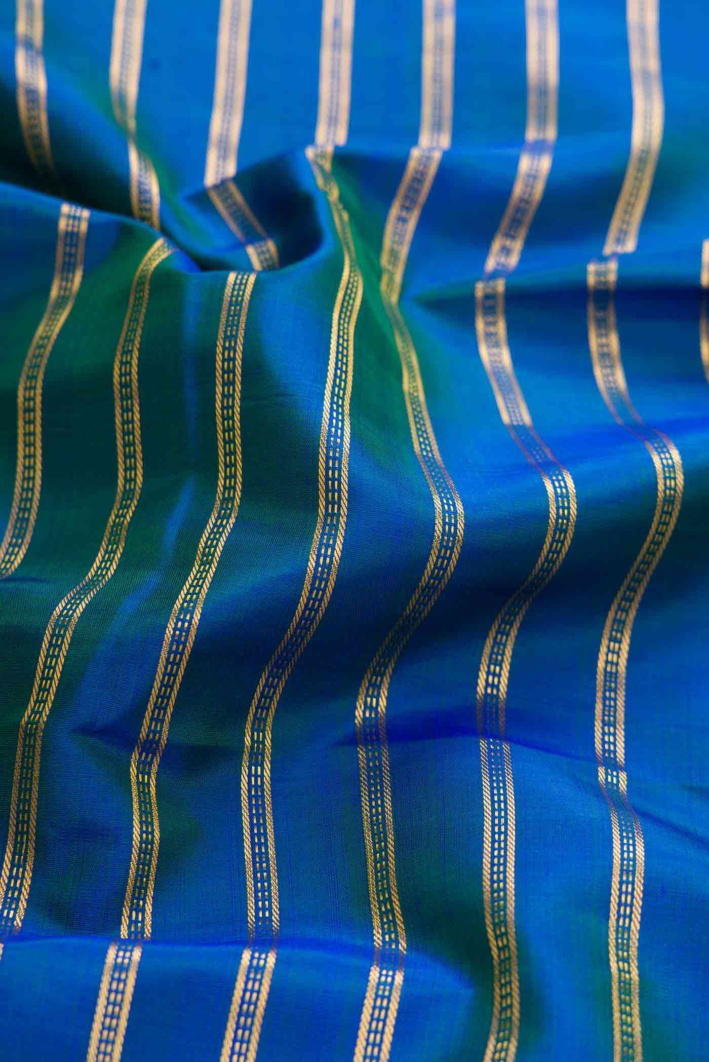 Peacock Blue Dual Tone Kanjivaram Silk Saree - Image 2