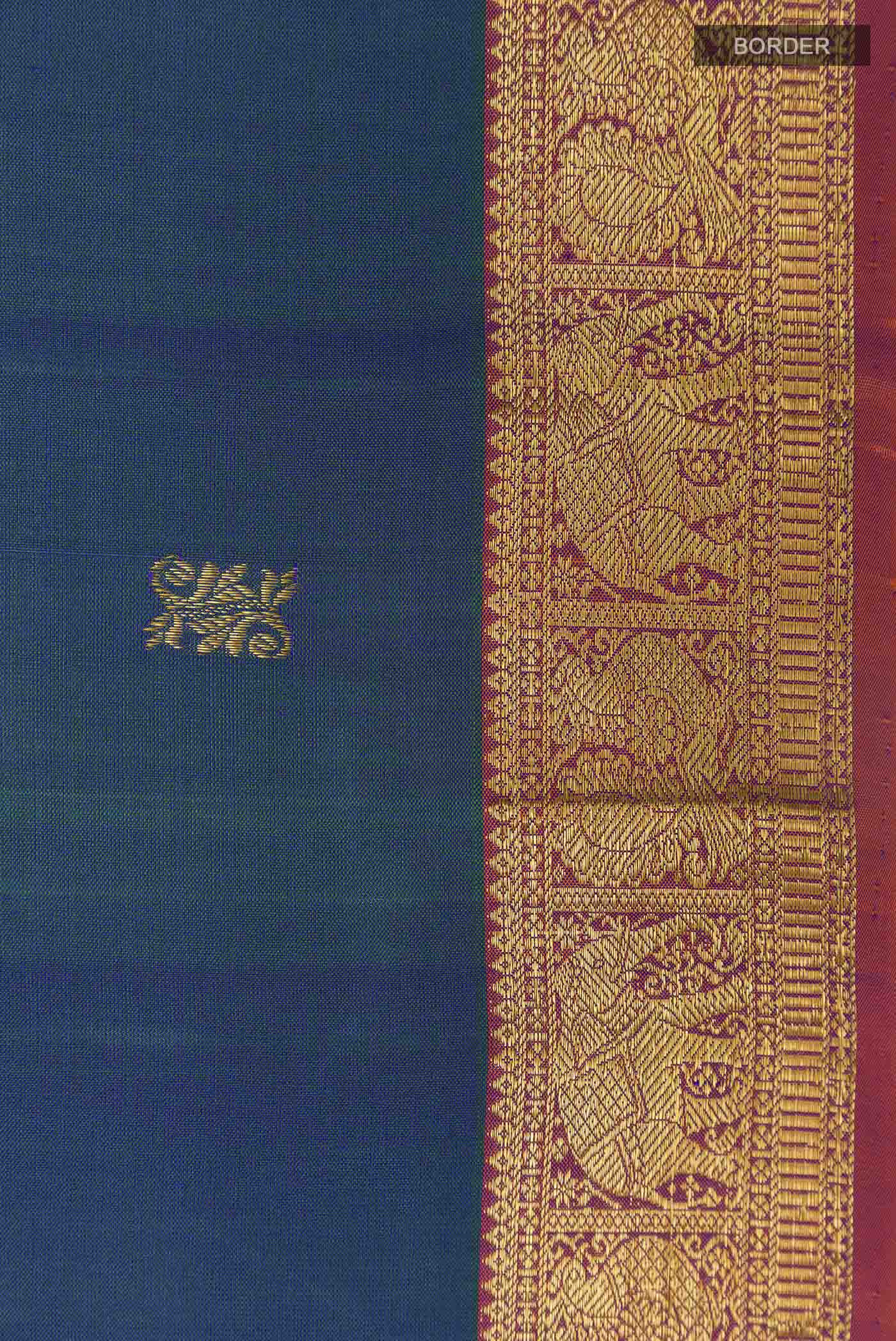 Peacock Blue Dual Tone Kanchipuram Silk Saree - Image 3