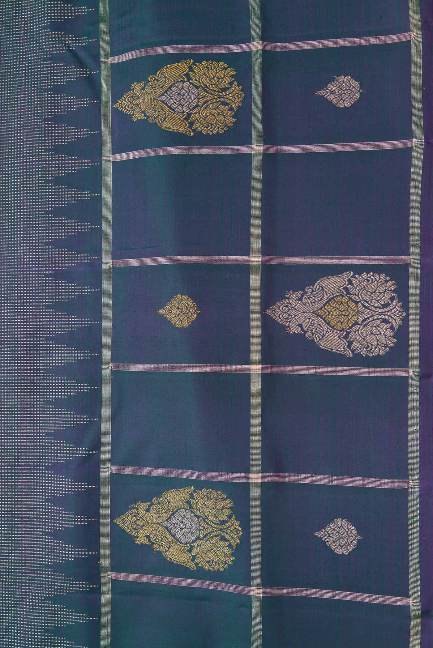 Peacock Blue Dual Tone Kanjivaram Silk Saree - Image 3