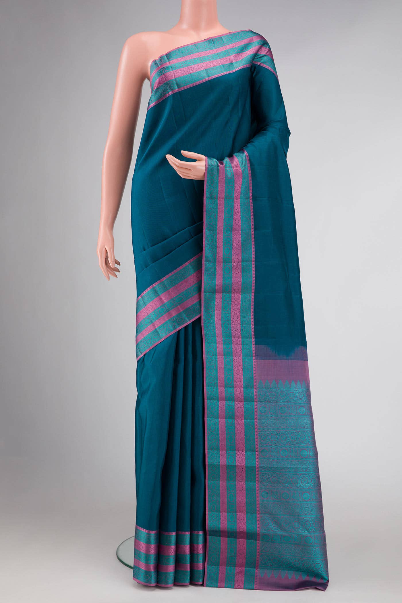 Peacock Blue Dual Tone Kanchipuram Silk Saree