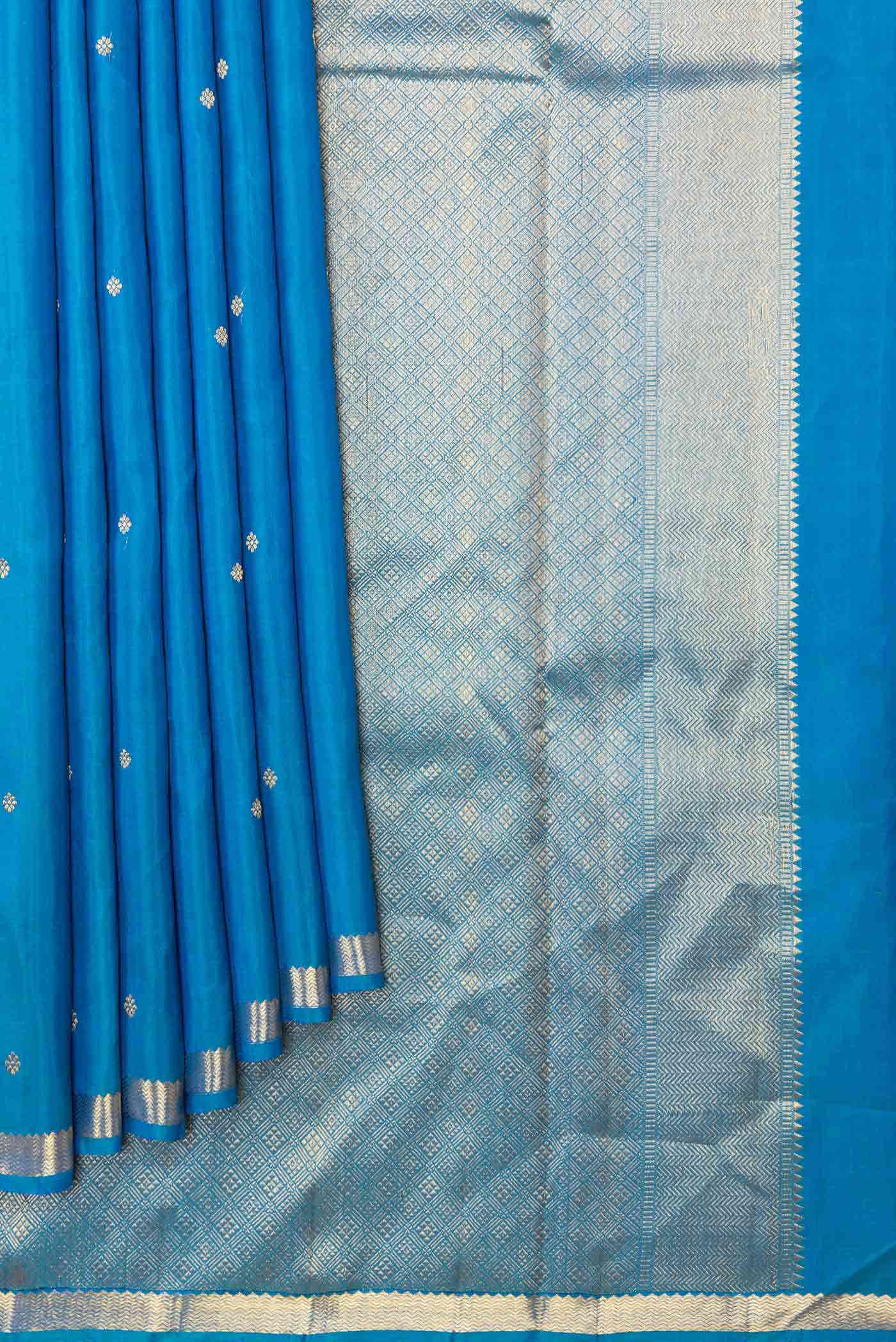 Pure Silk Pure Zari Peacock Blue Dual Tone Kanchipuram Saree - Image 2