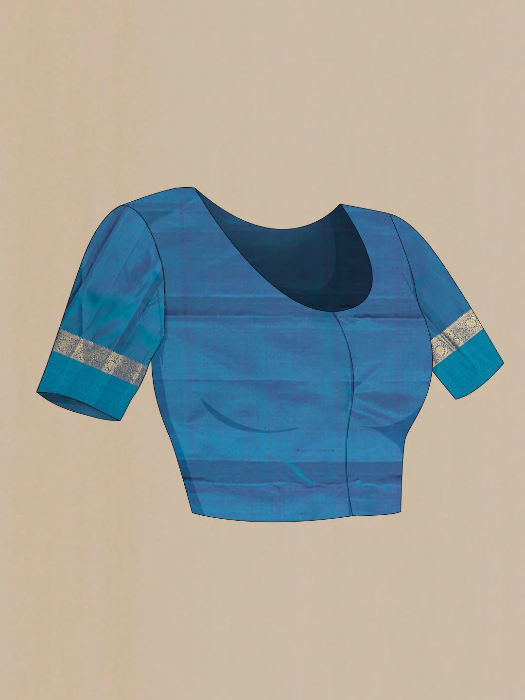 Pure Silk Pure Zari Peacock Blue Dual Tone Kanchipuram Saree - Image 7