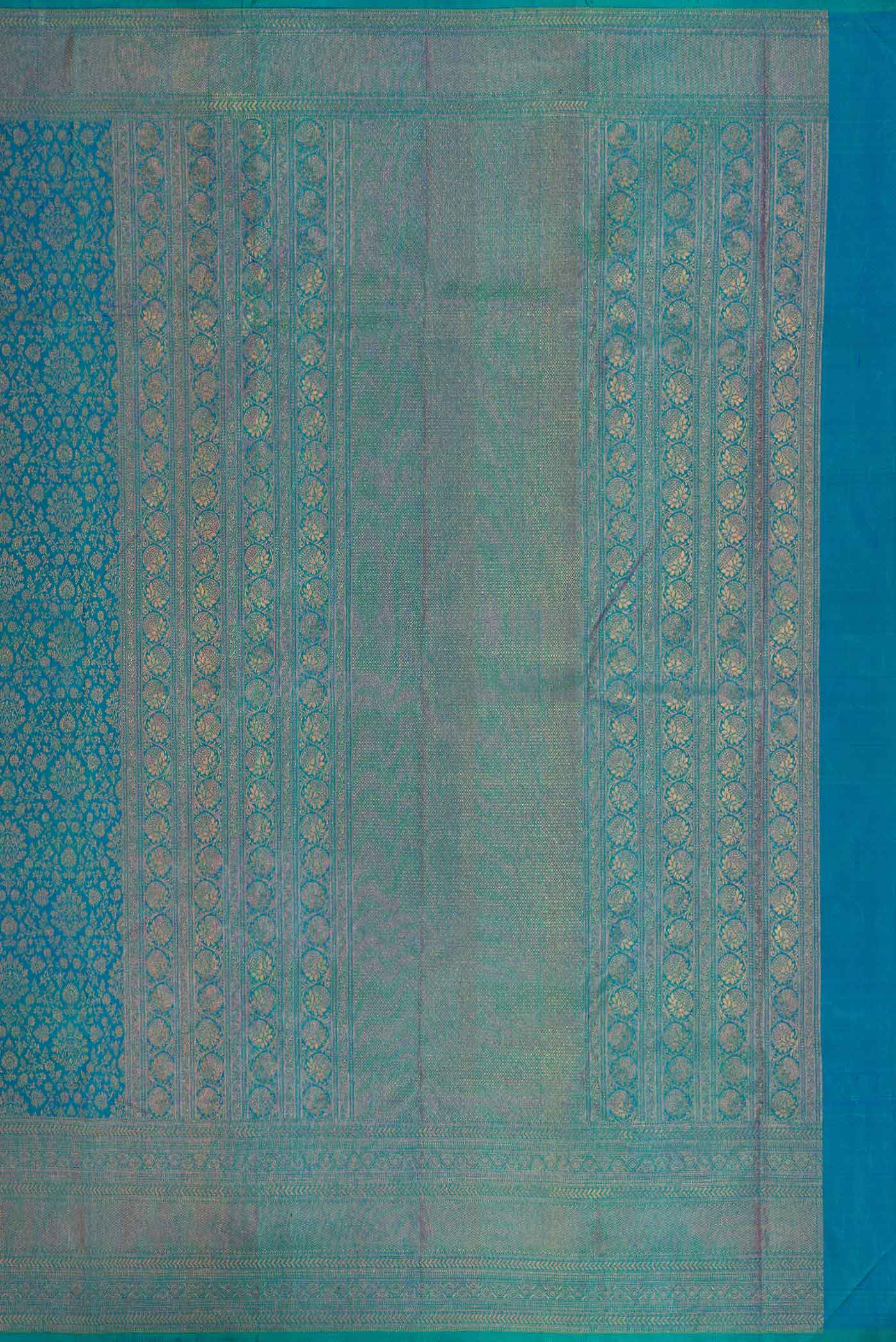 Peacock Blue Dual Tone Kanjivaram Silk Saree - Image 7