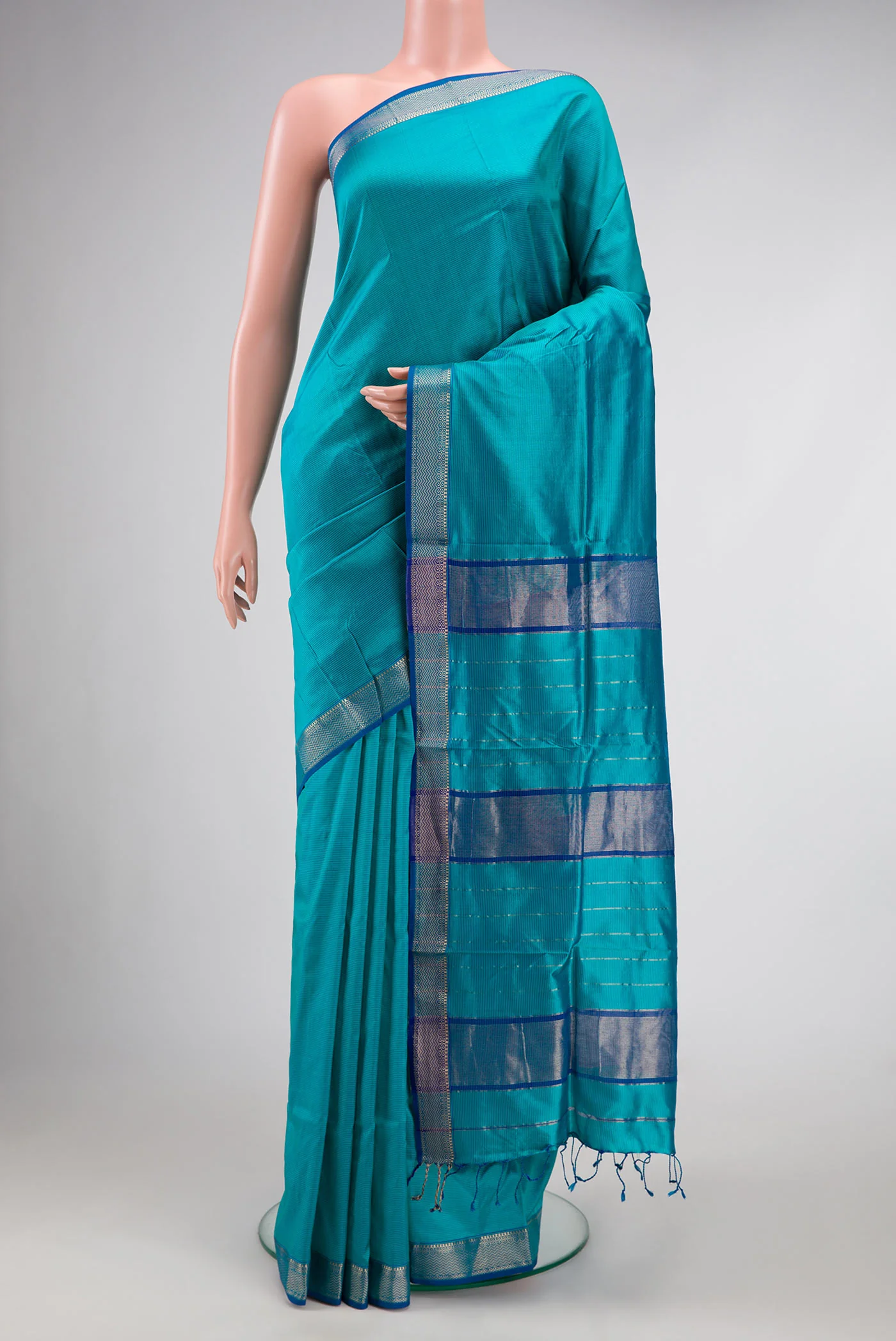 Peacock Blue Maheshwari Silk Saree