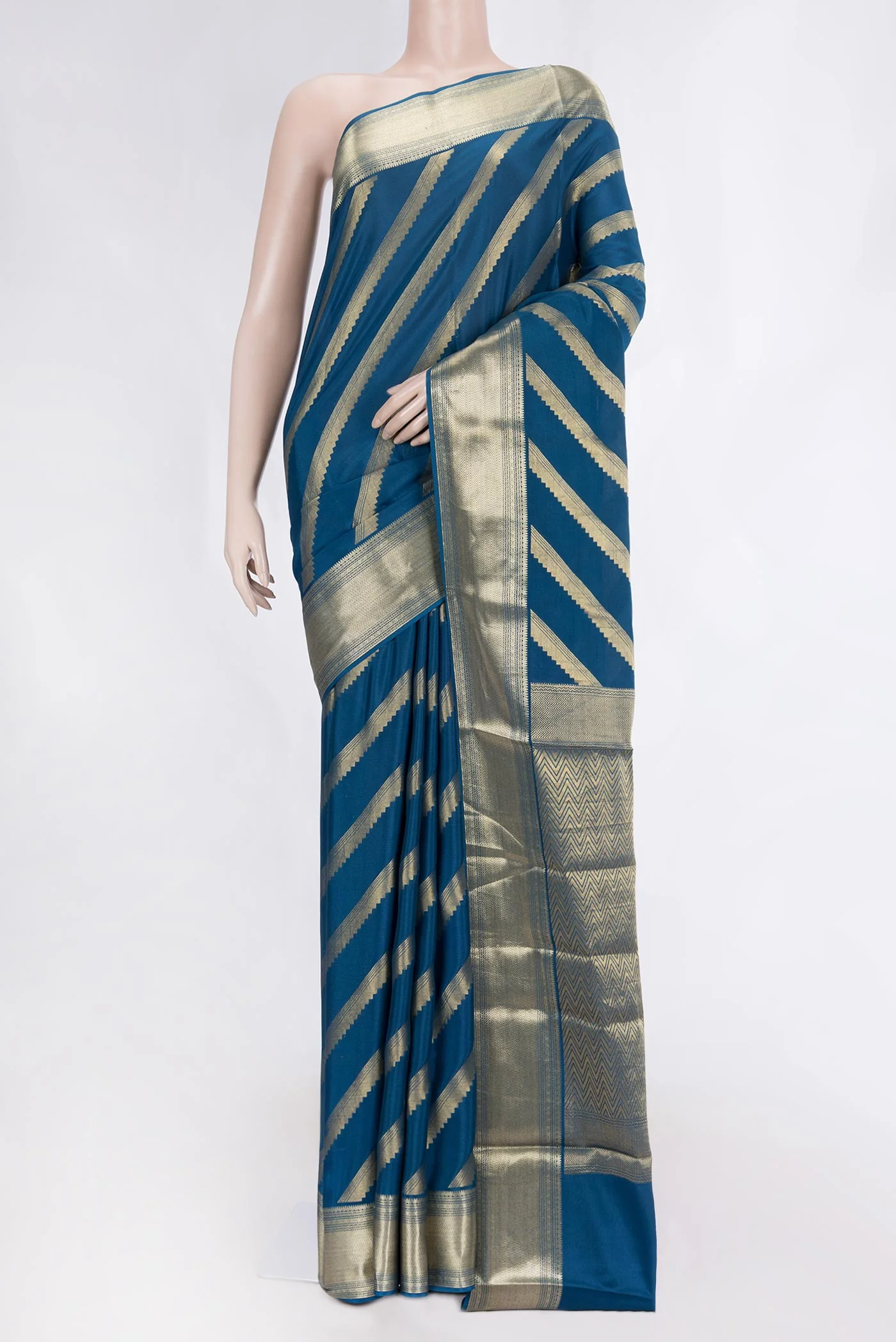 Peacock Blue Mysore Crepe Saree